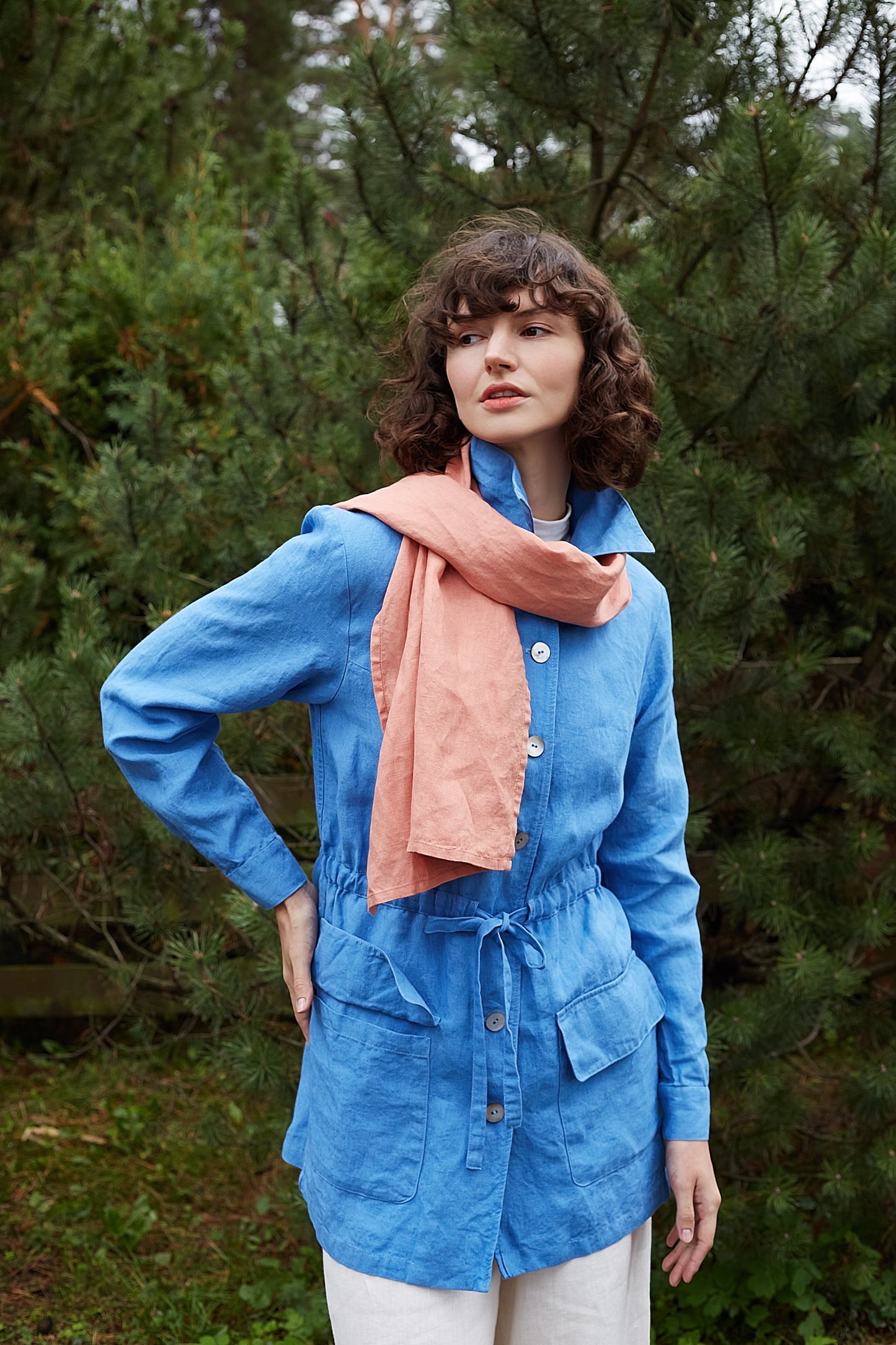 Pure Linen Oversize Jacket with Drawstring Waist