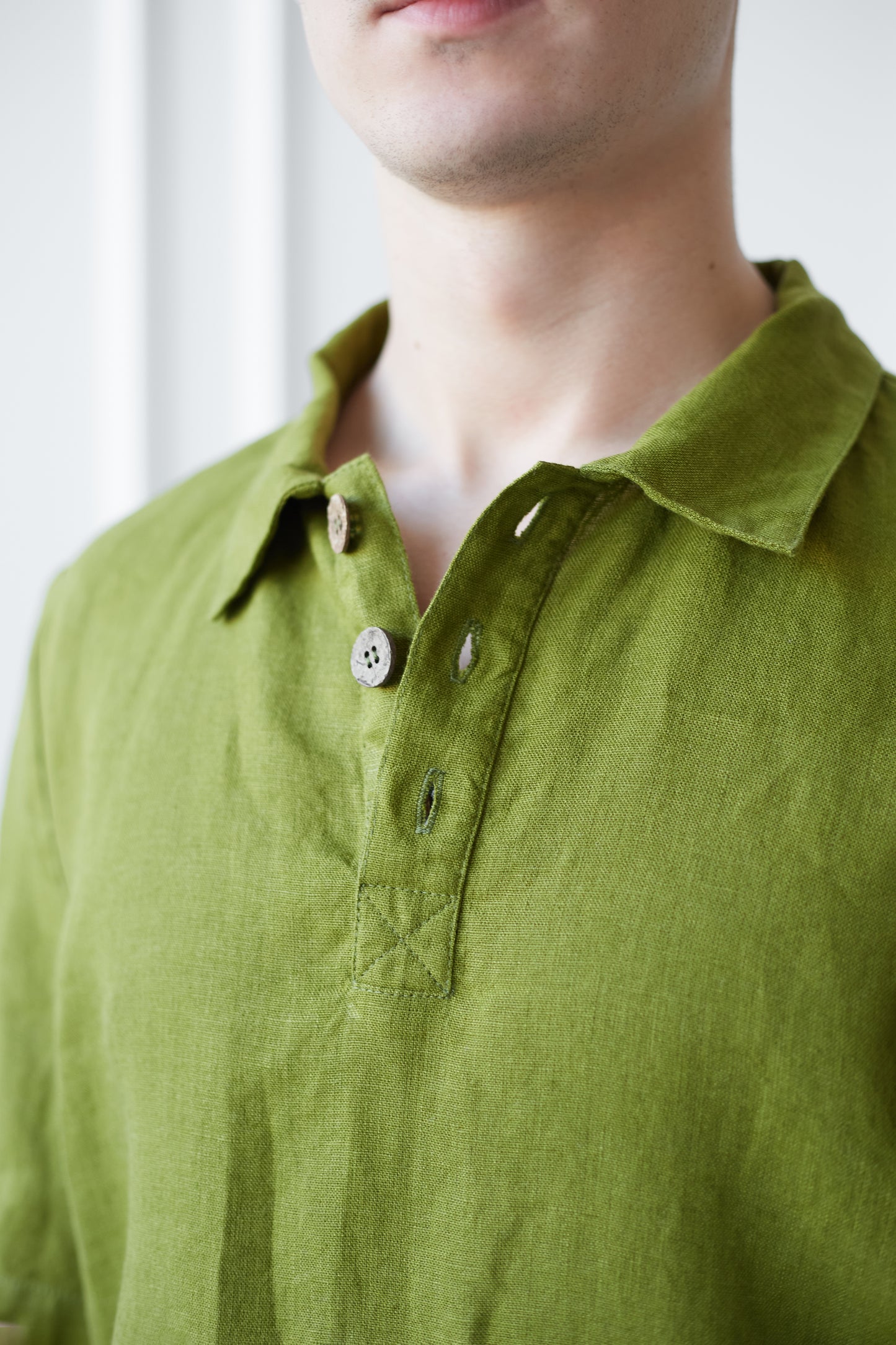 Linen Polo Shirt for Men with Long Sleeves