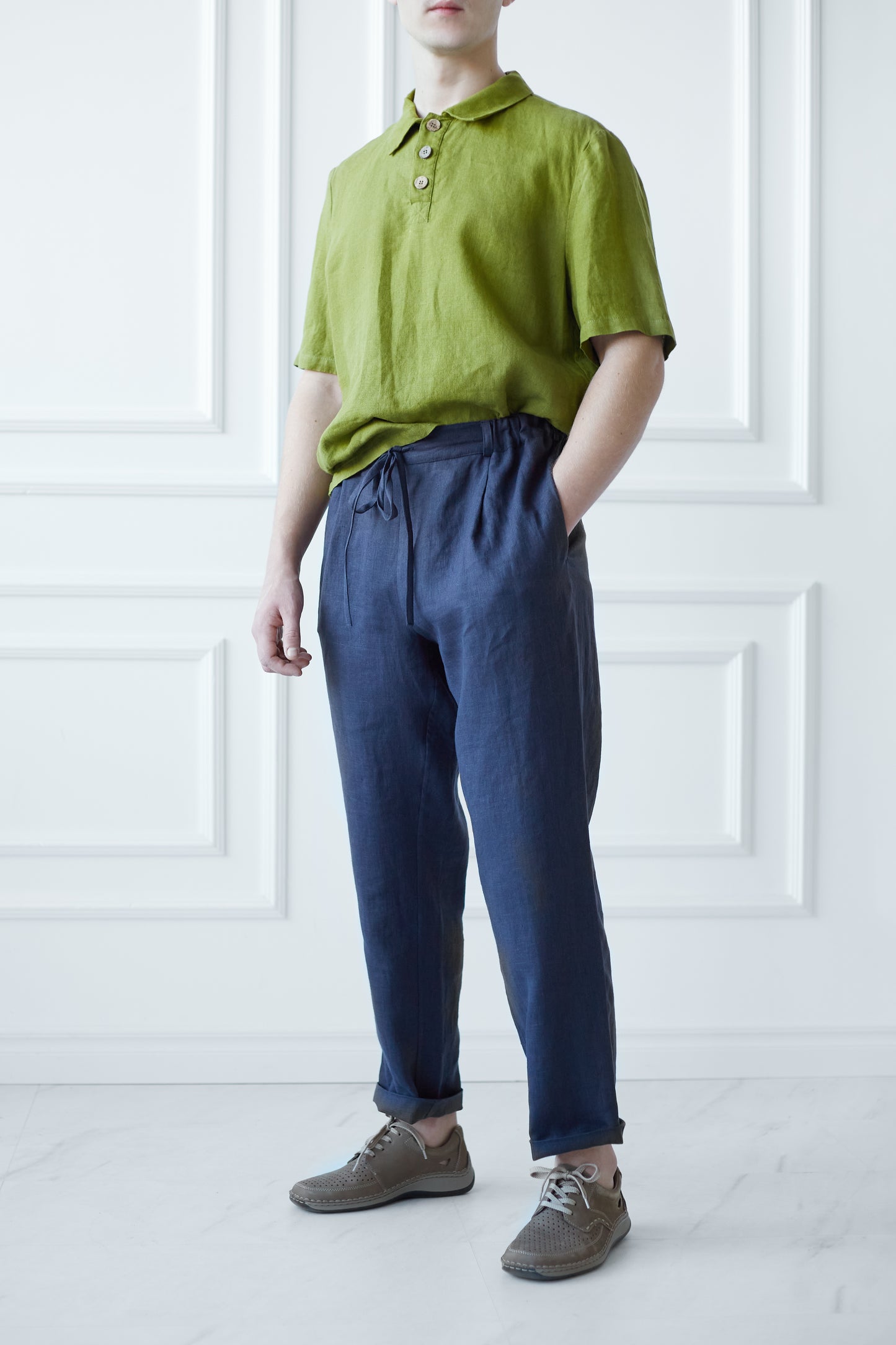 Linen Men's Polo Shirt in Green