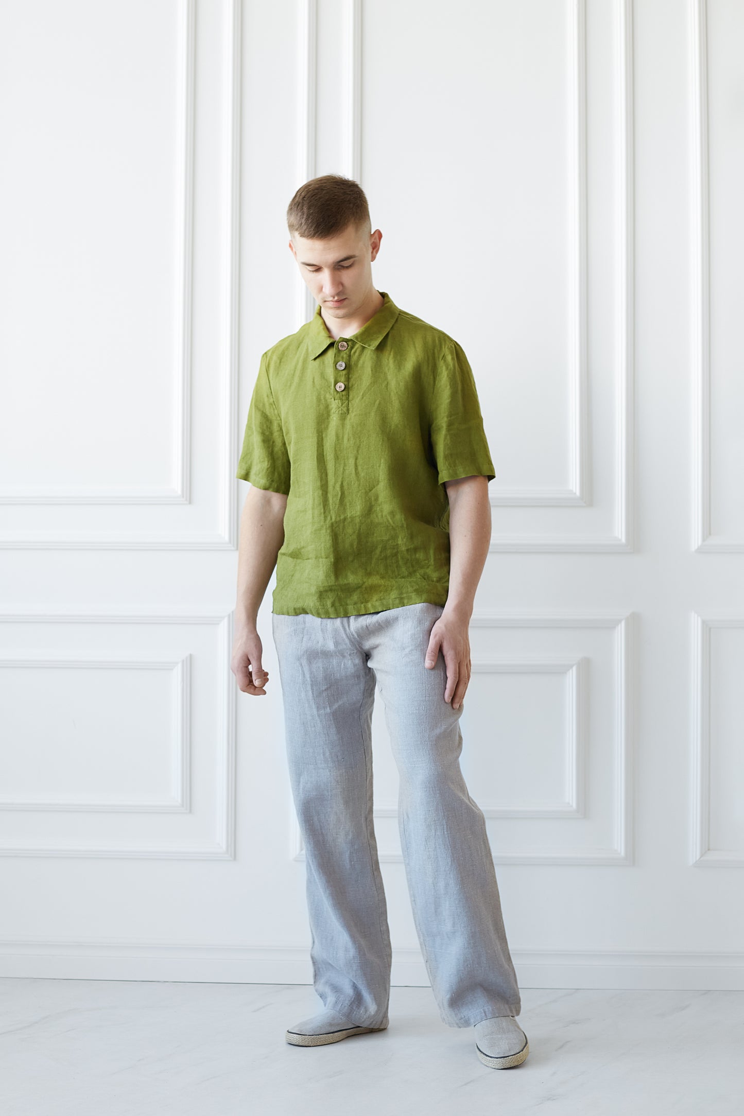 Linen Men's Polo Shirt in Green