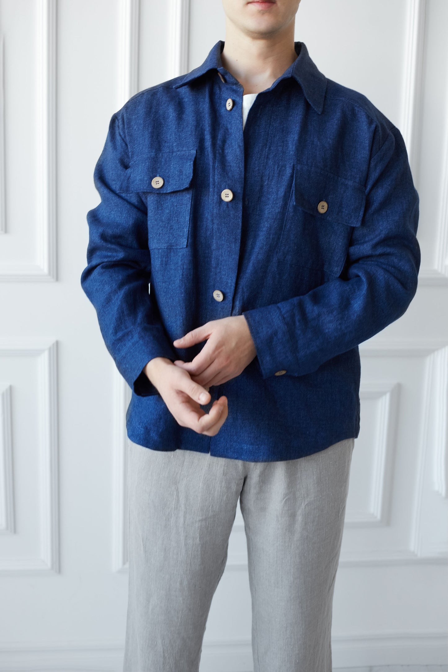Men's Overcoat in Linen Wool Blend