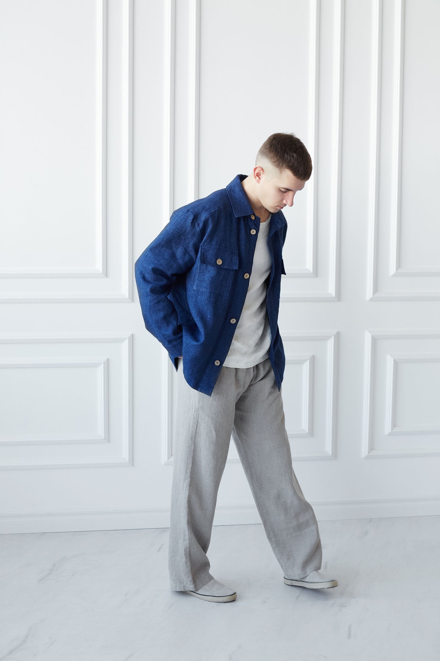 Men's Overcoat in Linen Wool Blend