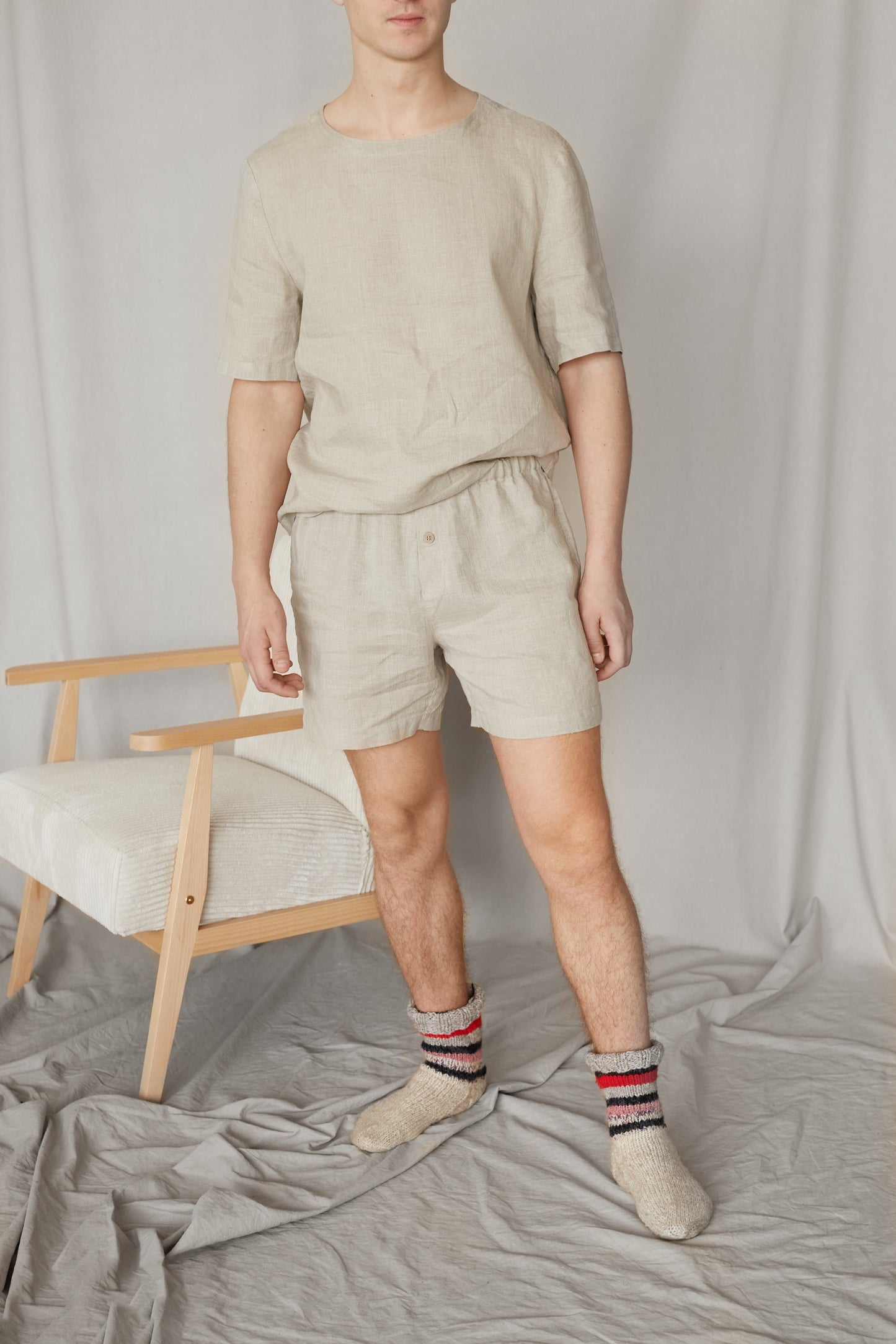 Linen Natural Pajama Set with Shorts for Men