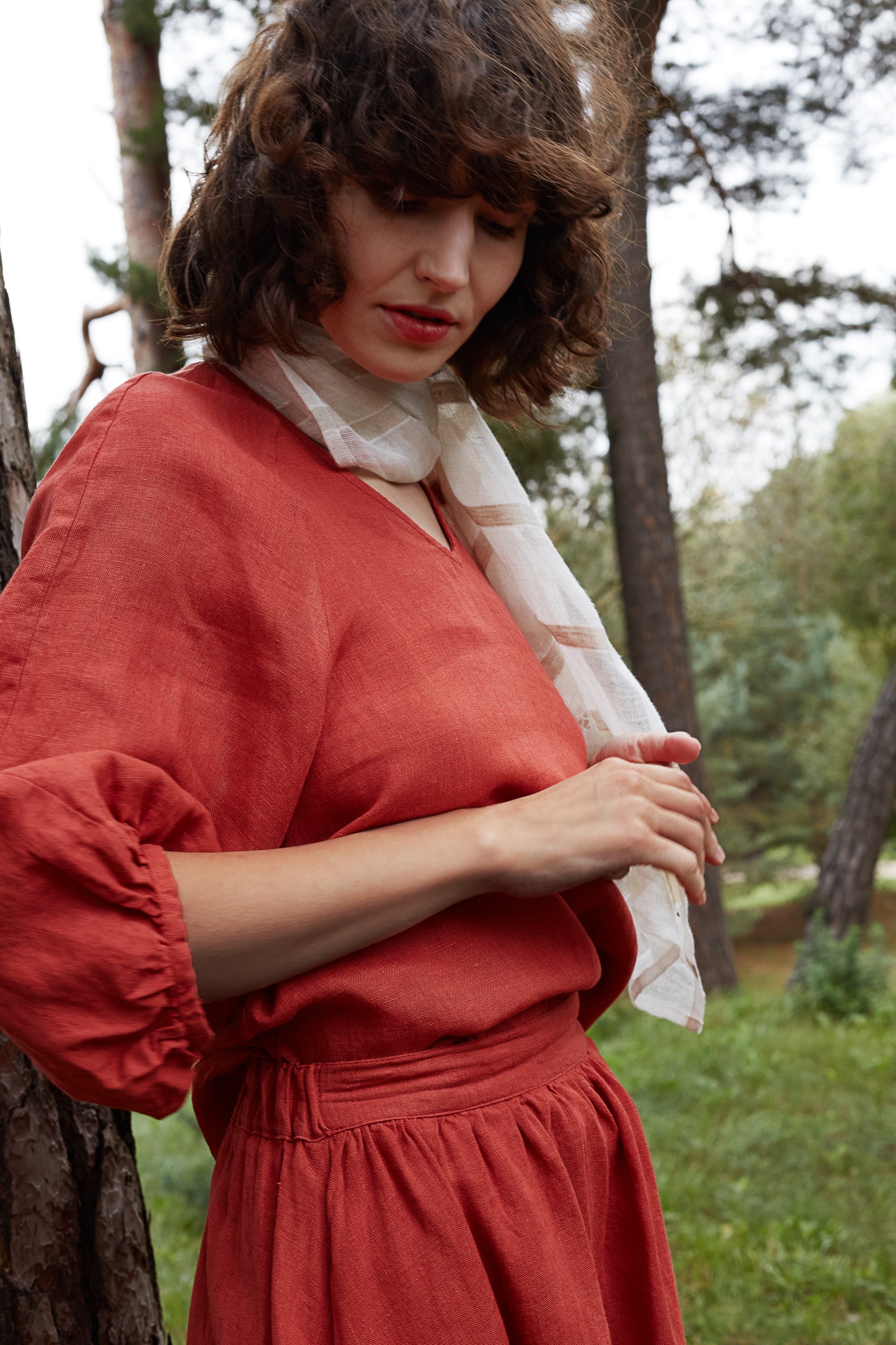 Linen White Blouse ASTRA with Bishop Sleeves