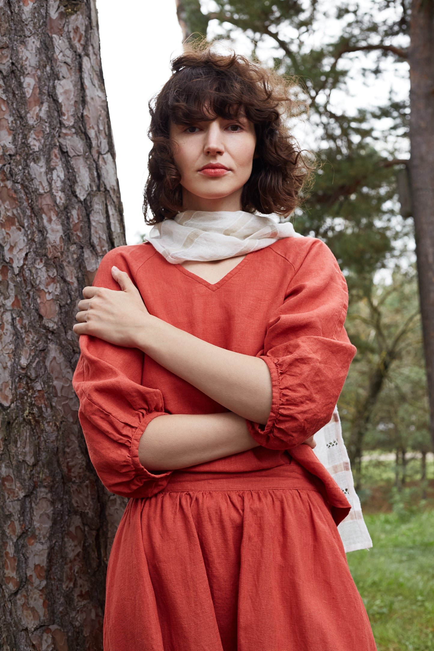 Linen White Blouse ASTRA with Bishop Sleeves