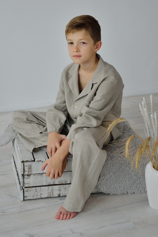 Linen Pajama Set  For Boys 6-14 Years