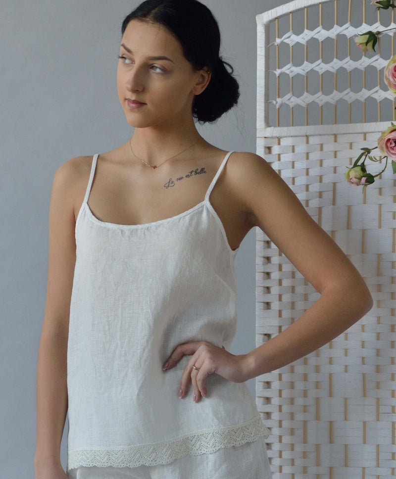 Light Blue Linen Sleepwear Set ISABELLA Lace for Women