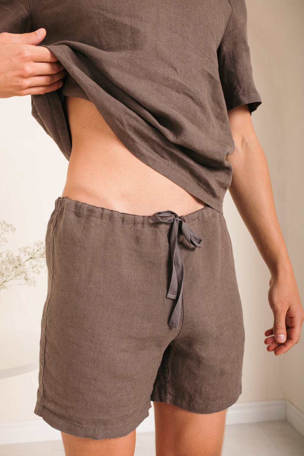 Linen Boxer Men's Shorts with Drawstringed Waist