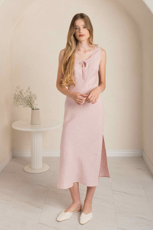 Linen Long Night Gown DEW in Rose
