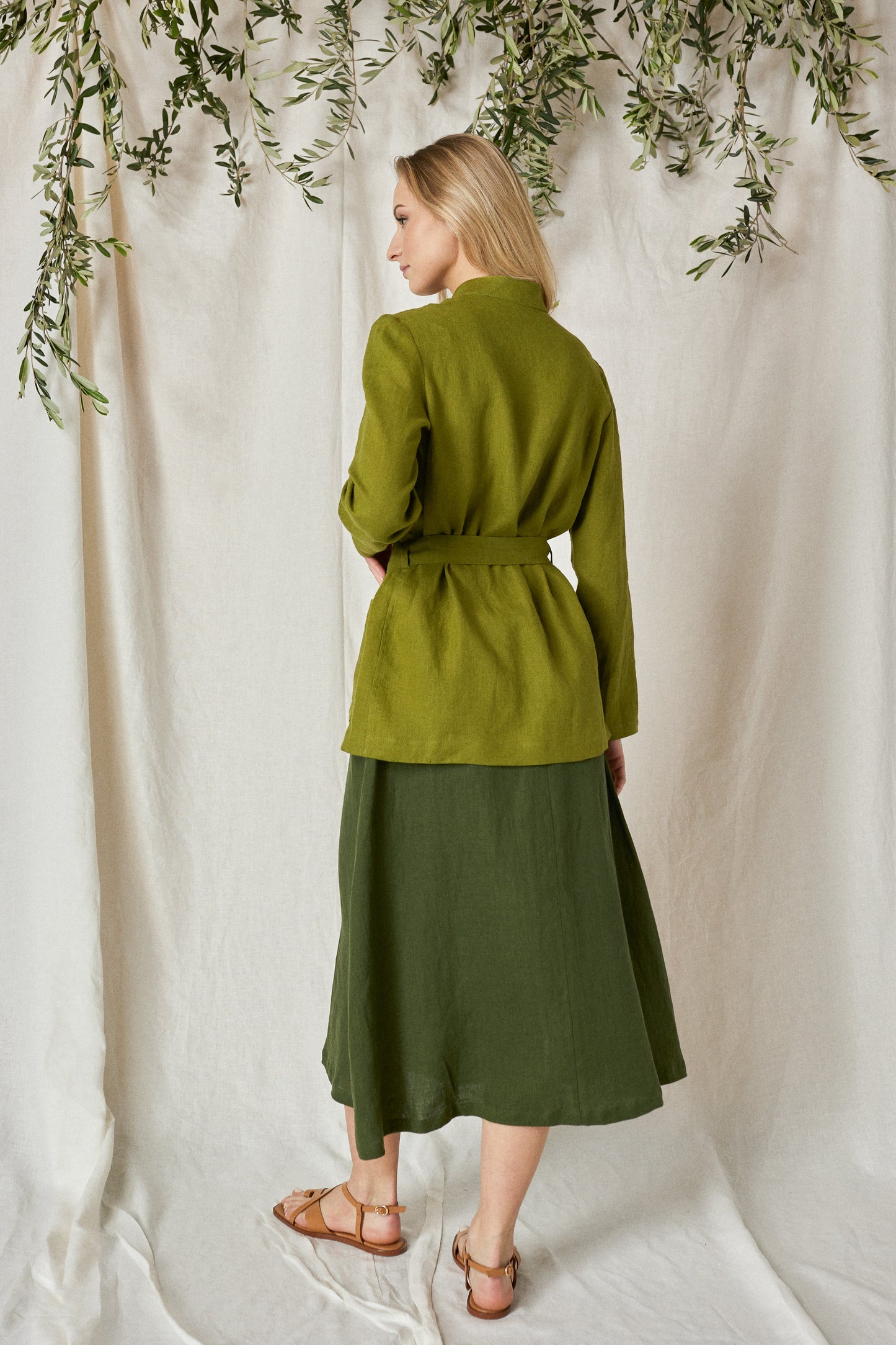 Linen Skirt CLEO in Green with Buttoned Front