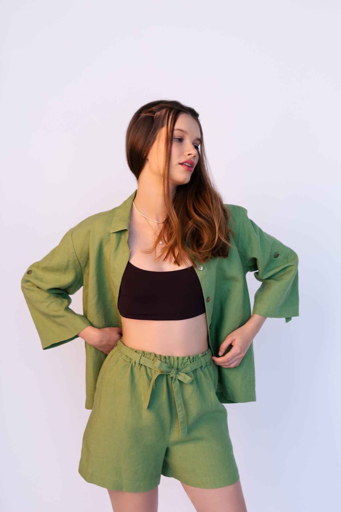 Linen Oversize Jacket HARLEY with shirt collar and wide sleeves