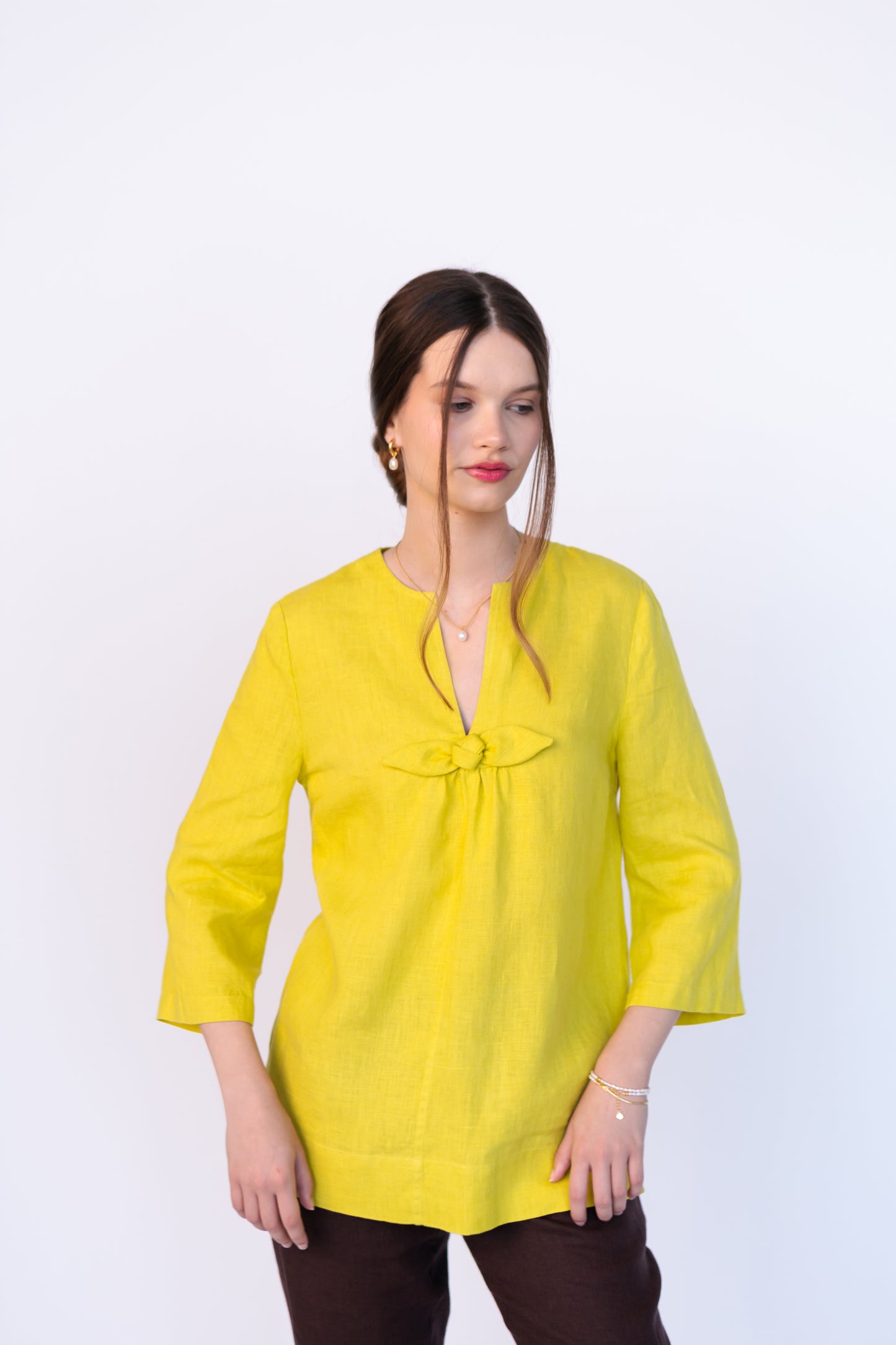 Linen Boho Blouse ROSEMARY in Melon Yellow