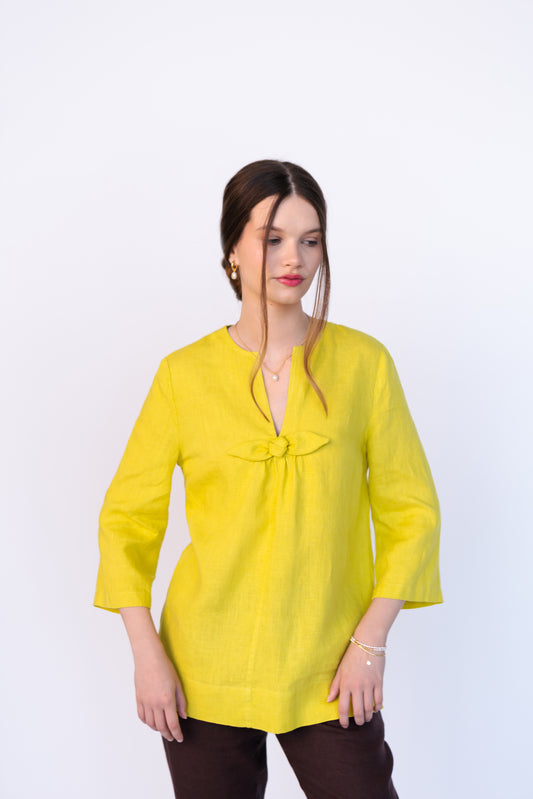 Linen Boho Blouse ROSEMARY in Melon Yellow