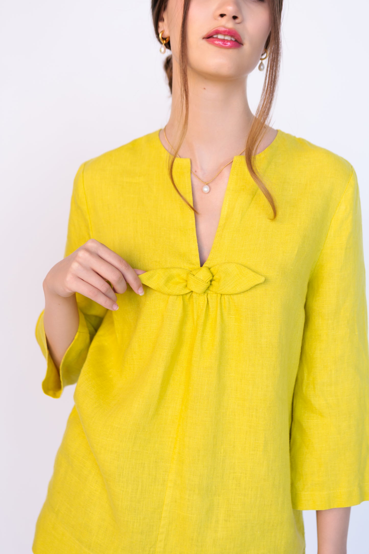 Linen Boho Blouse ROSEMARY in Melon Yellow