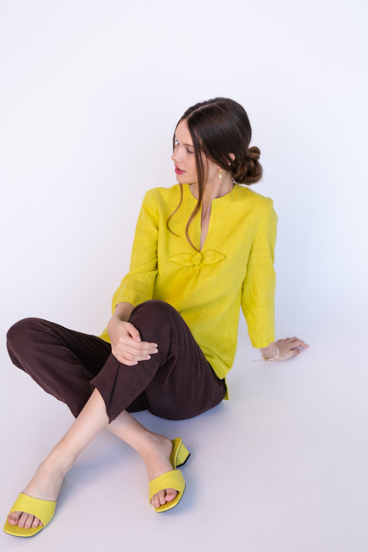 Linen Boho Blouse ROSEMARY in Melon Yellow