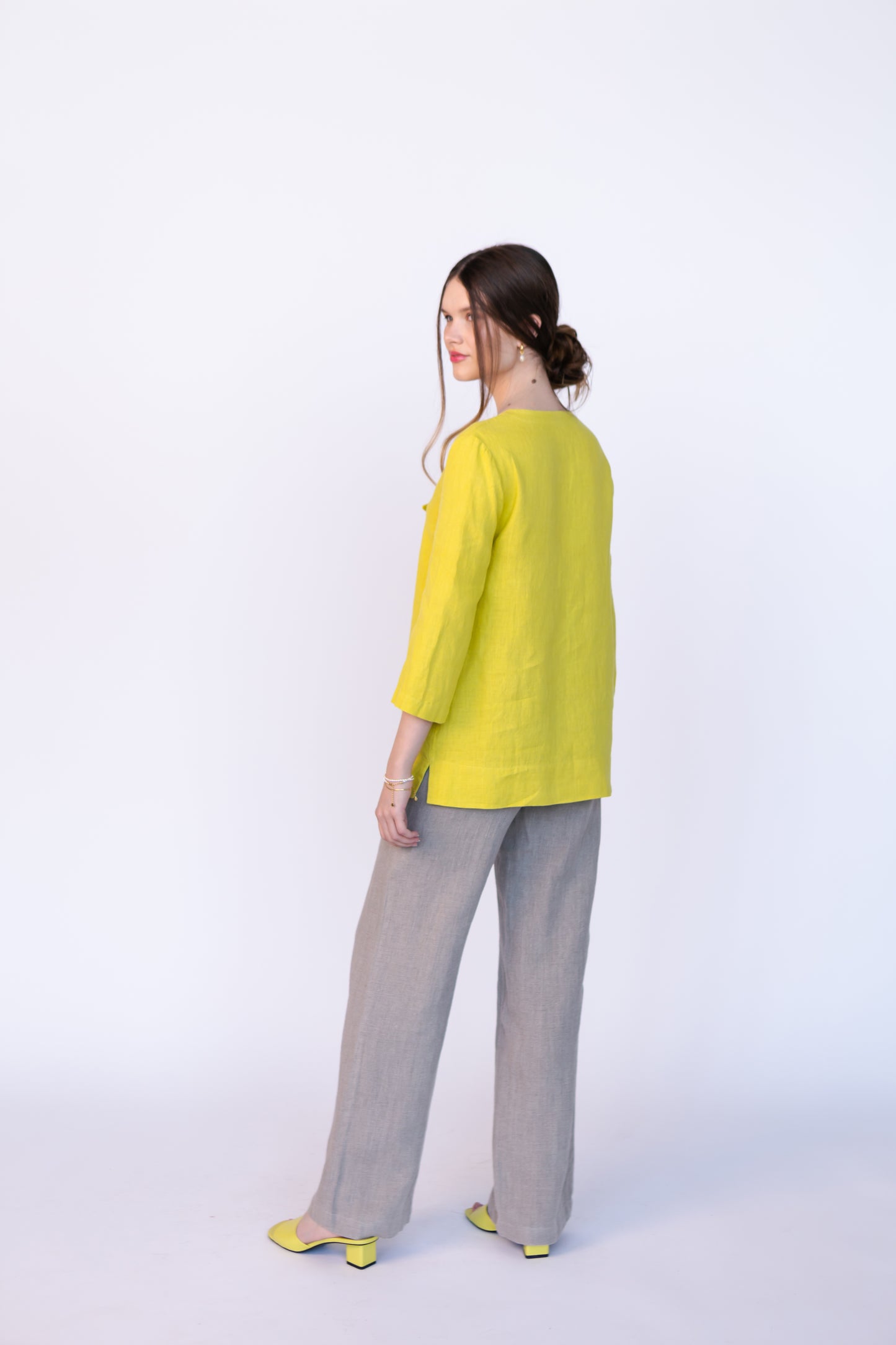 Linen Boho Blouse ROSEMARY in Melon Yellow
