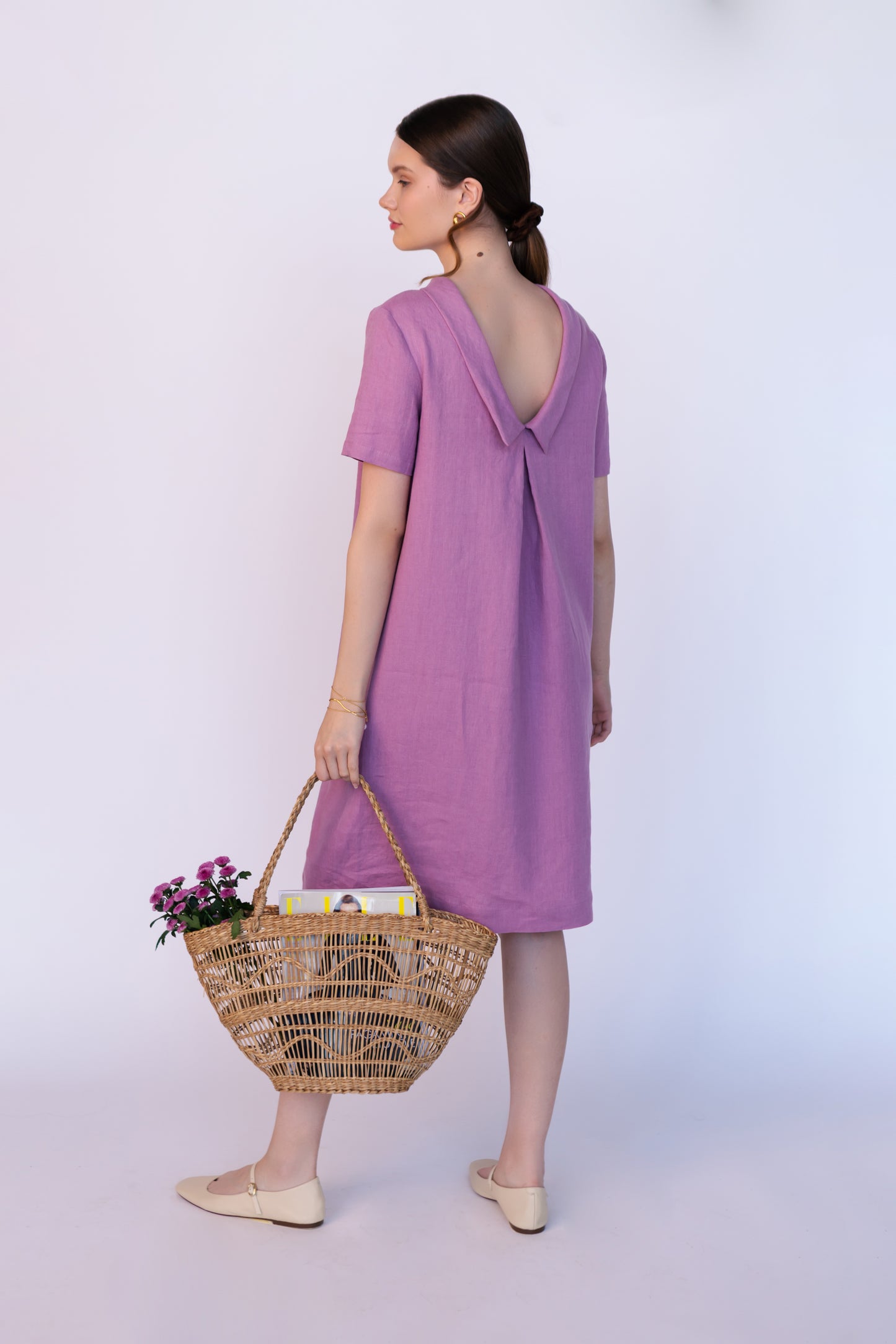Linen Dress EVA With Open Back and Collar