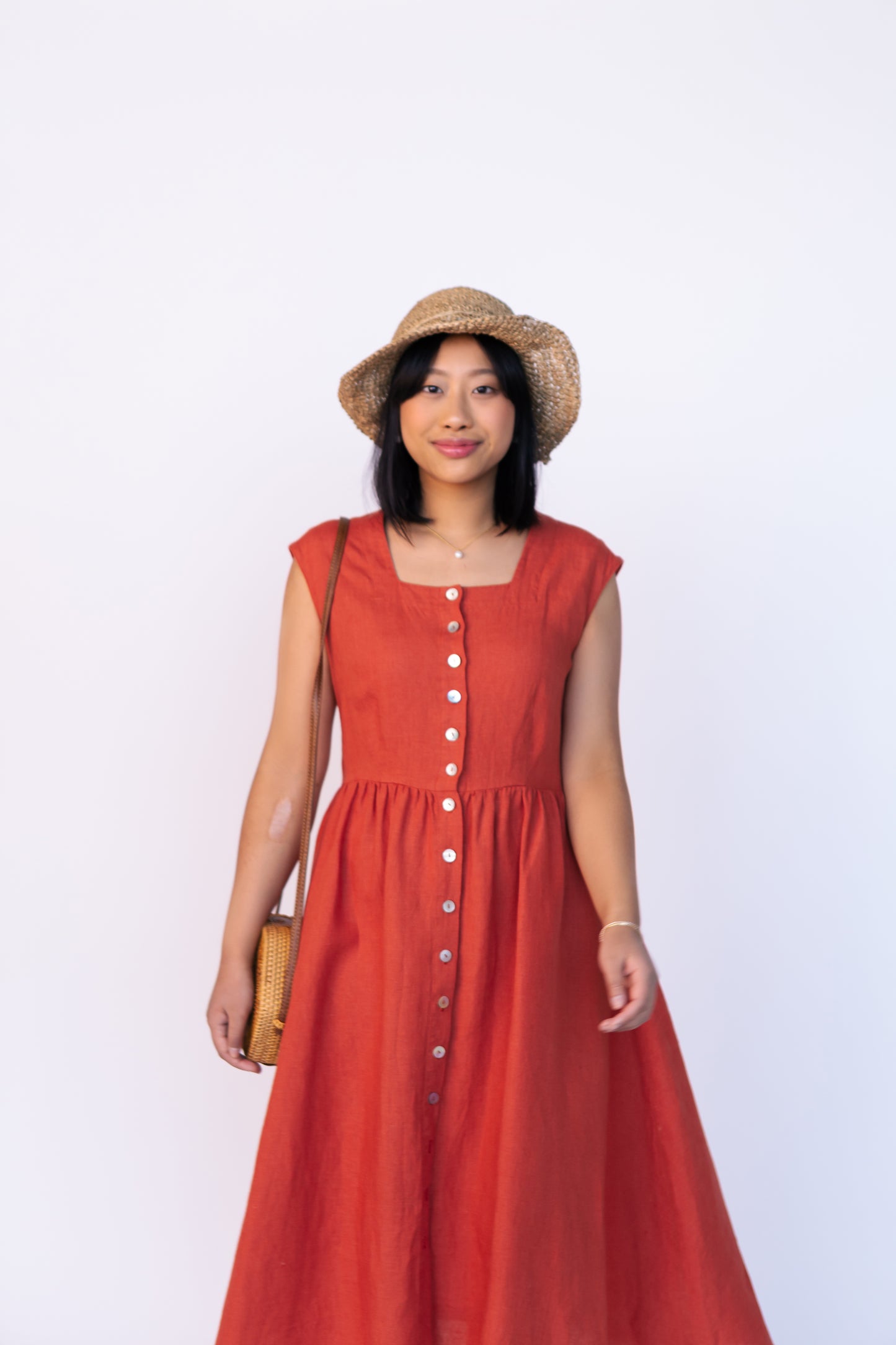 Linen Dress JANE Wide Skirt and Buttoned Front