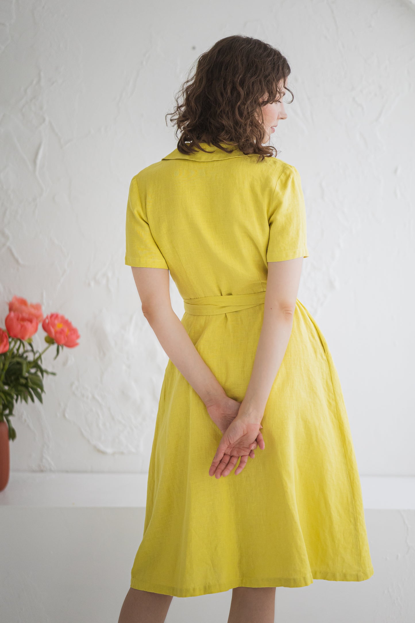 Linen Wrap Dress KEIRA With Collar Shortsleeved