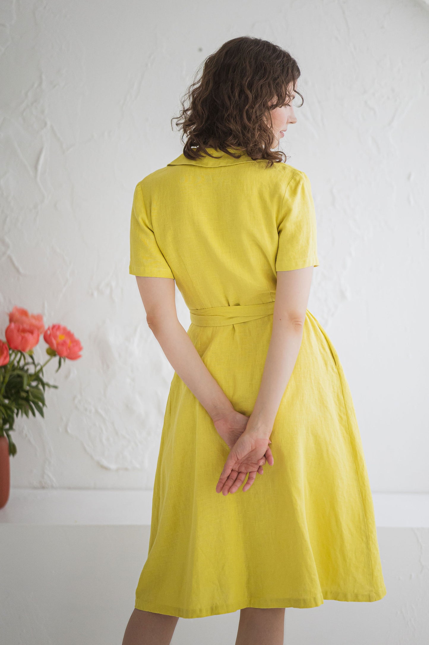 Linen Wrap Dress KEIRA with Collar