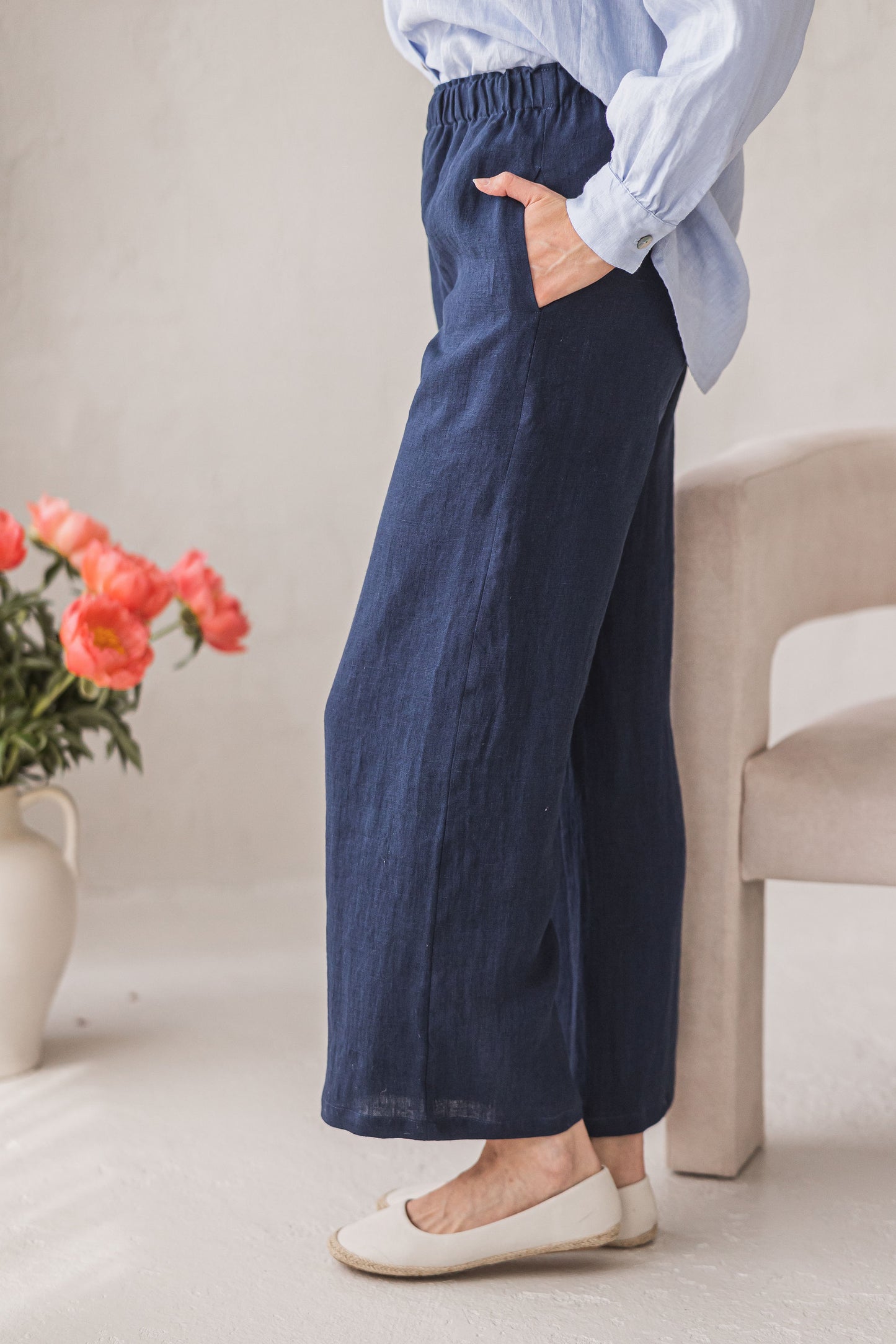 Wide Leg Linen Pants EDNA Ankle Length
