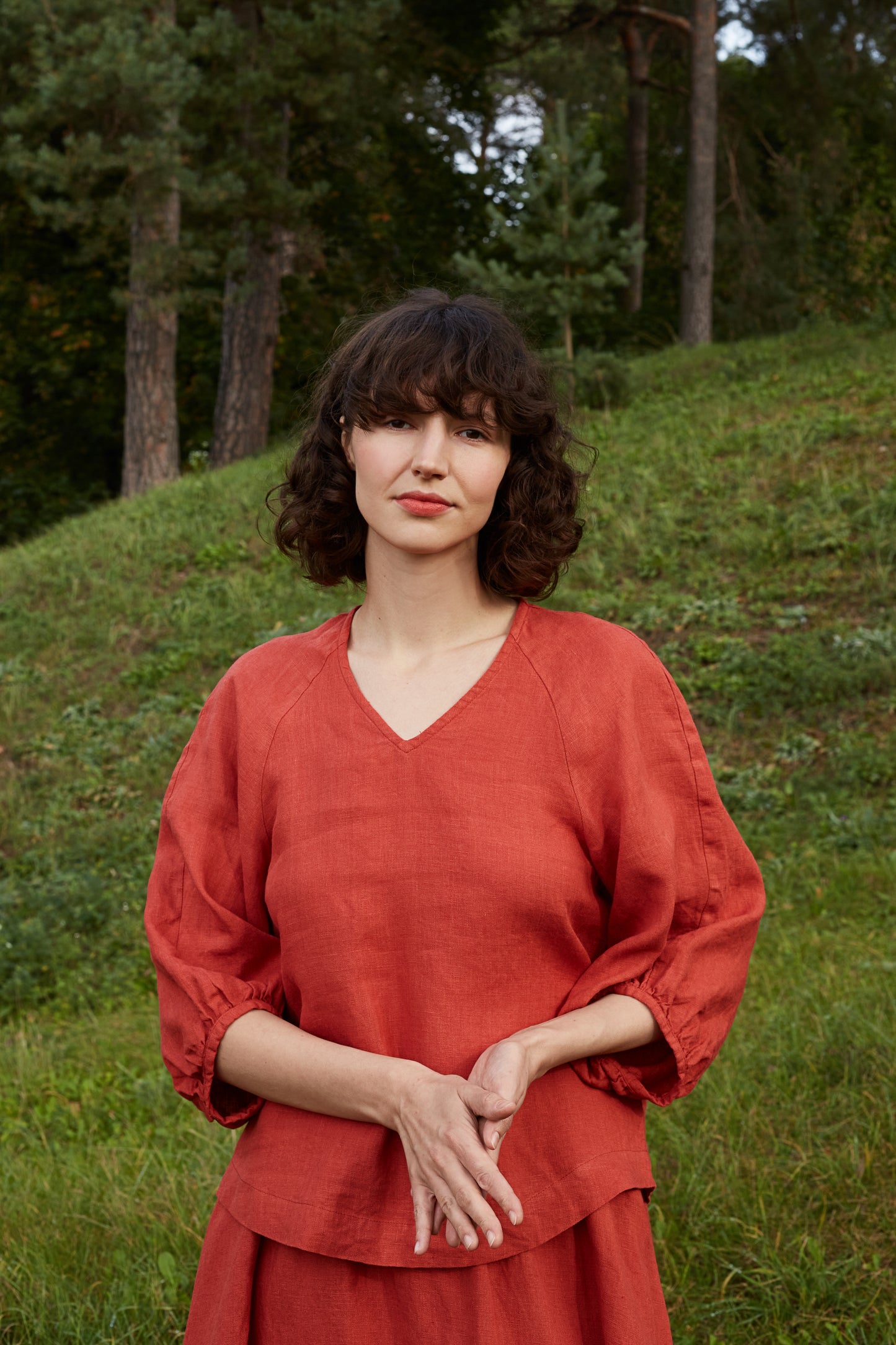 Linen White Blouse ASTRA with Bishop Sleeves
