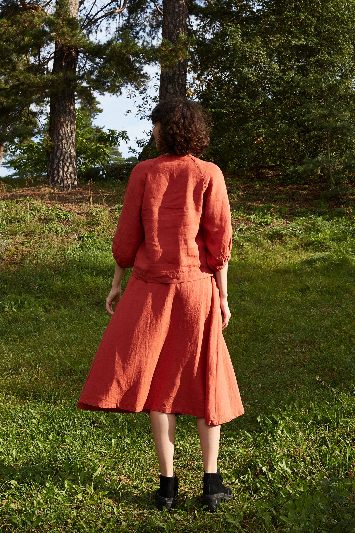 Linen Boho Style ASTRA Set of Blouse & Midi Linen Skirt