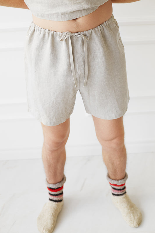 Linen Men's Boxer Shorts with Drawstring in Chocolate