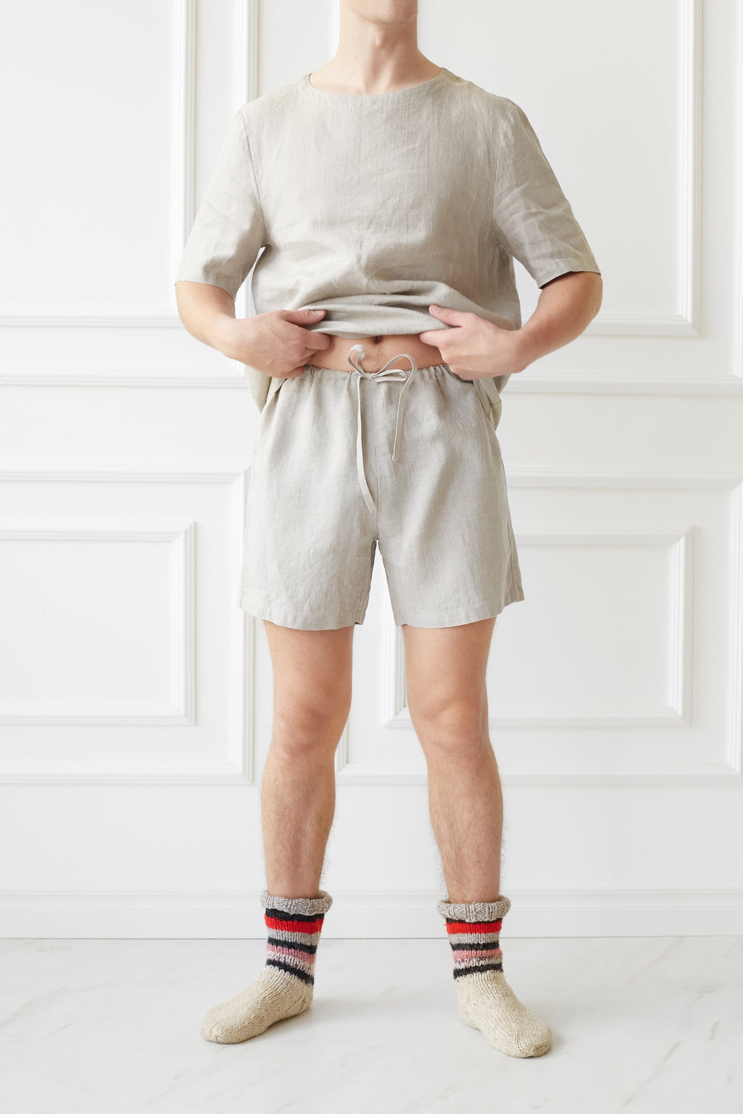 Linen Men's Boxer Shorts with Drawstring in Chocolate