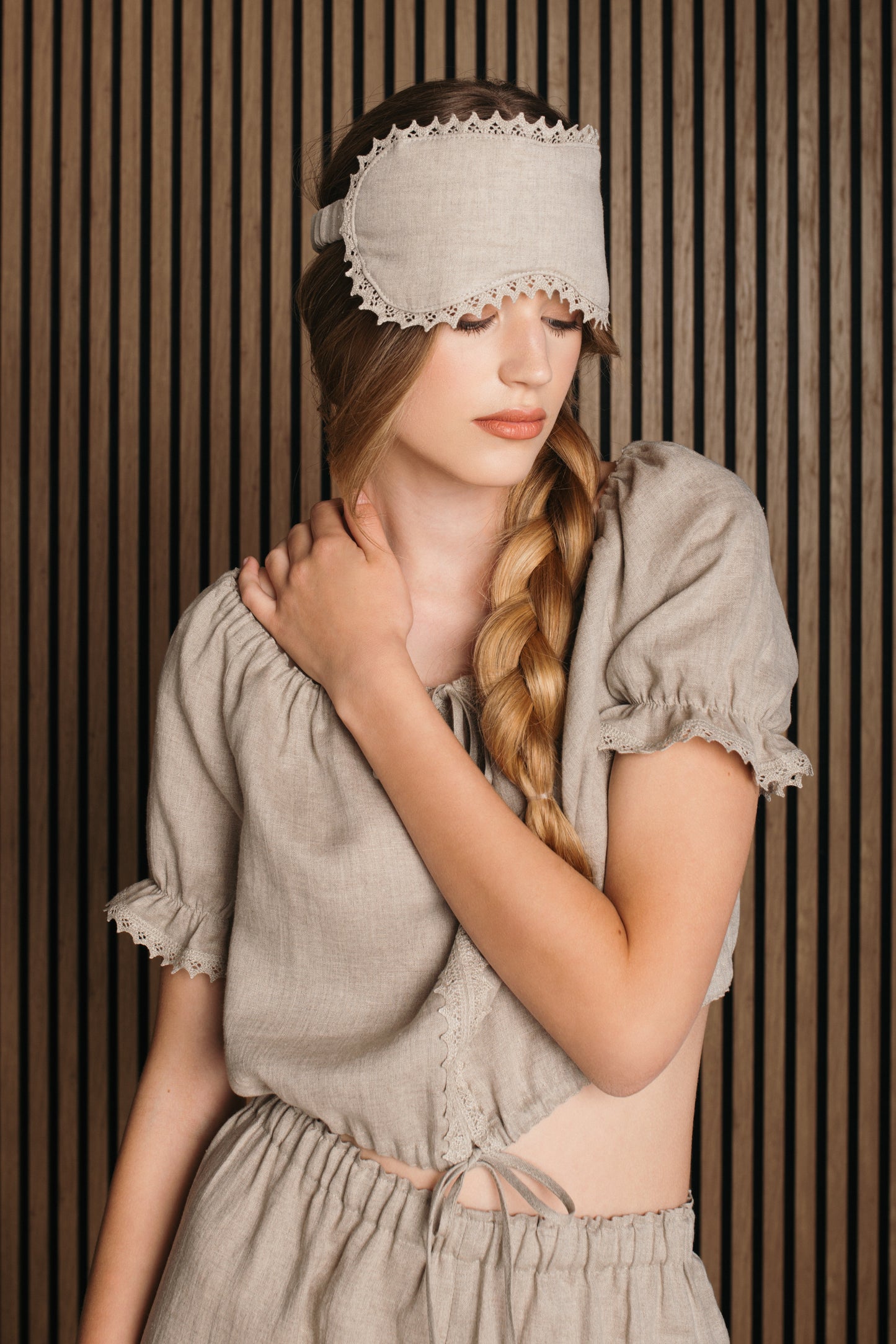 Linen White Sleep Eye Mask Laced in White