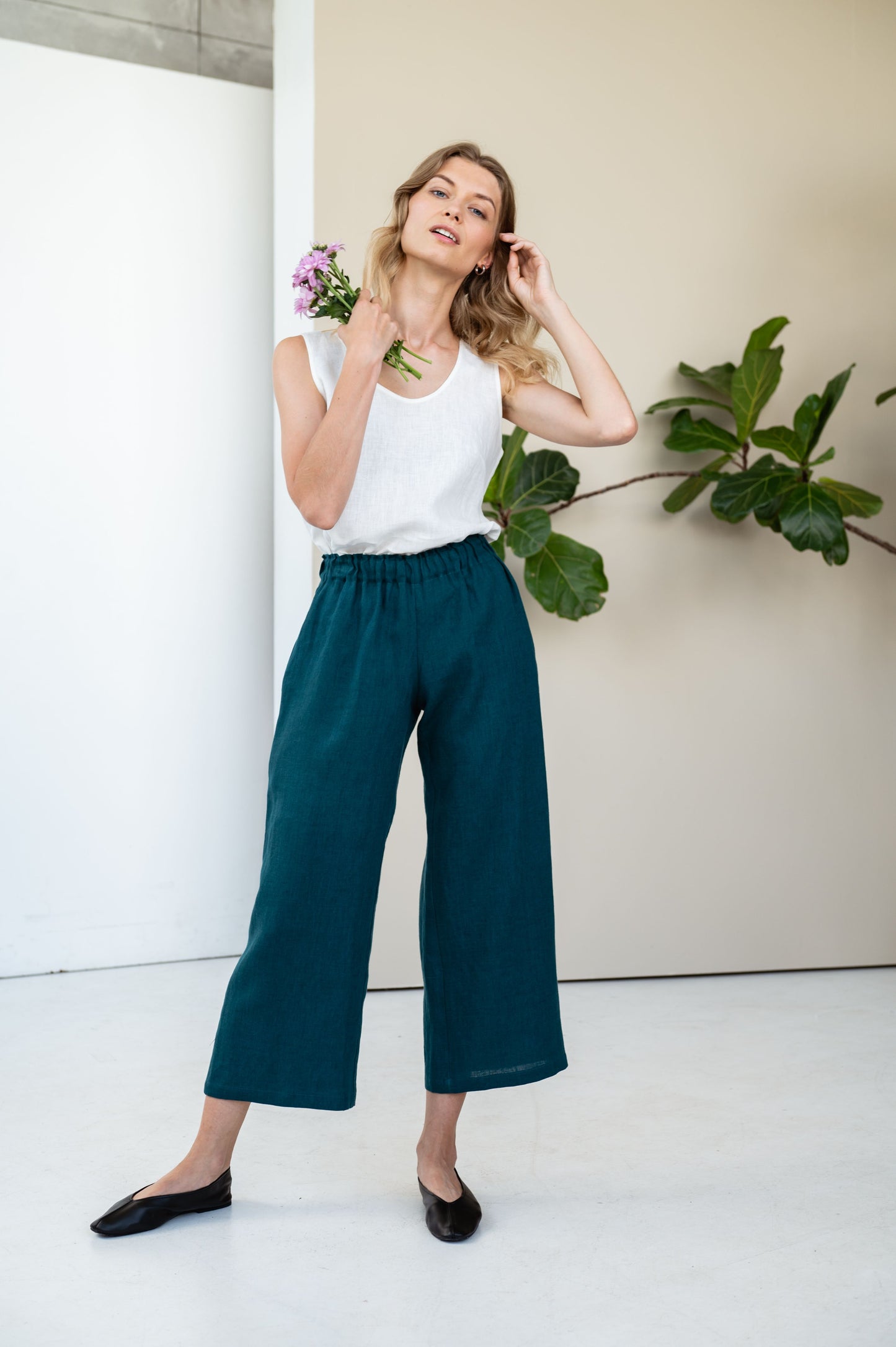 Wide Leg Linen Pants EDNA Ankle Length