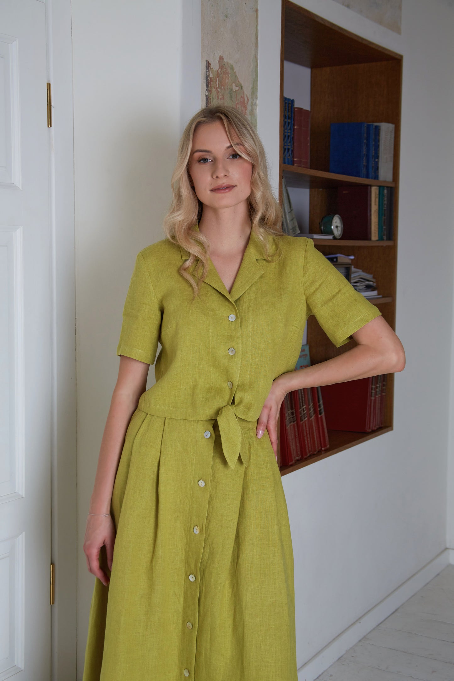 Linen Cute Short Jacket PALOMA with Short Sleeves and Front Ties