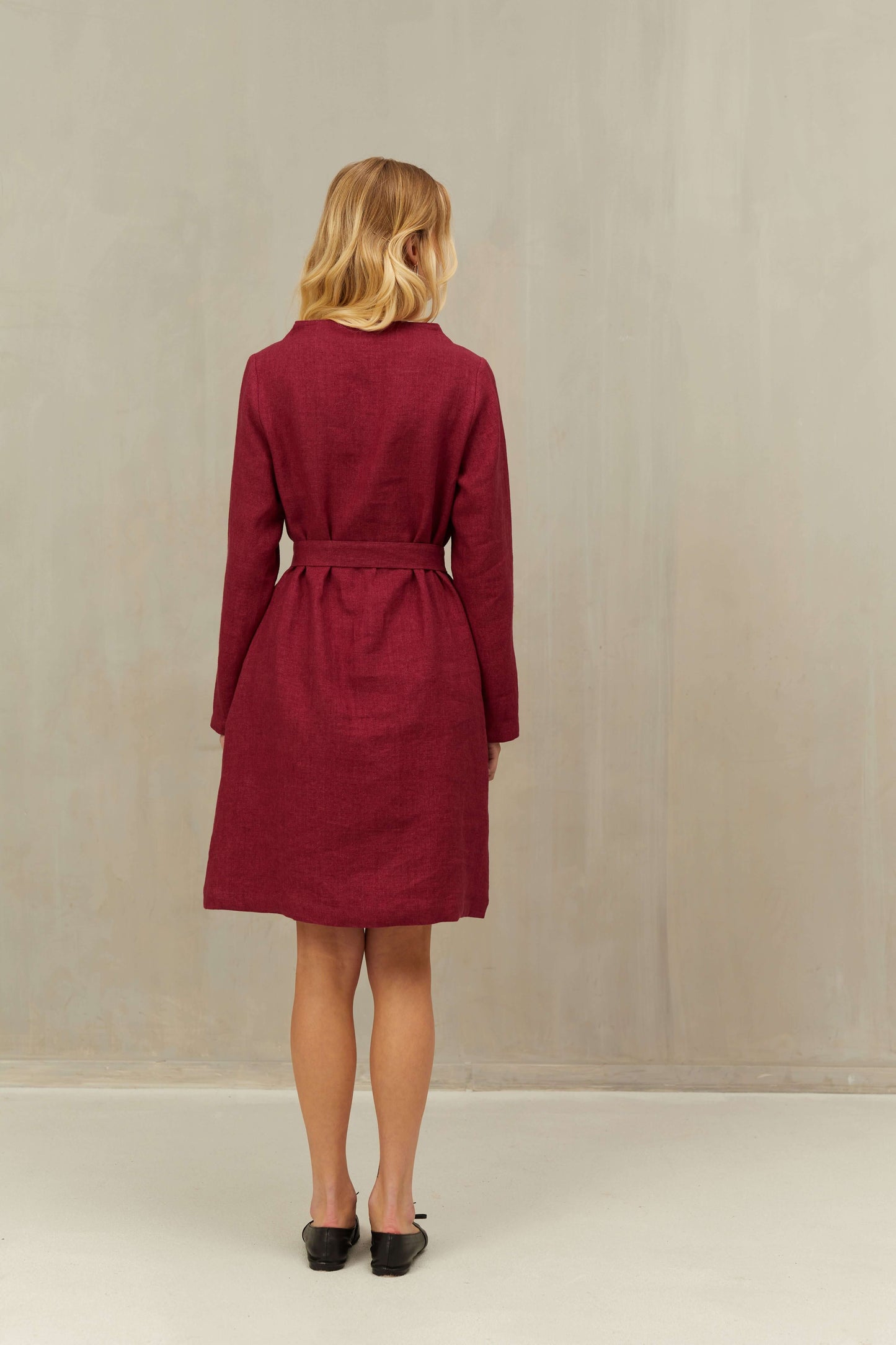 Dress VERA in Linen Wool Blend Burgundy