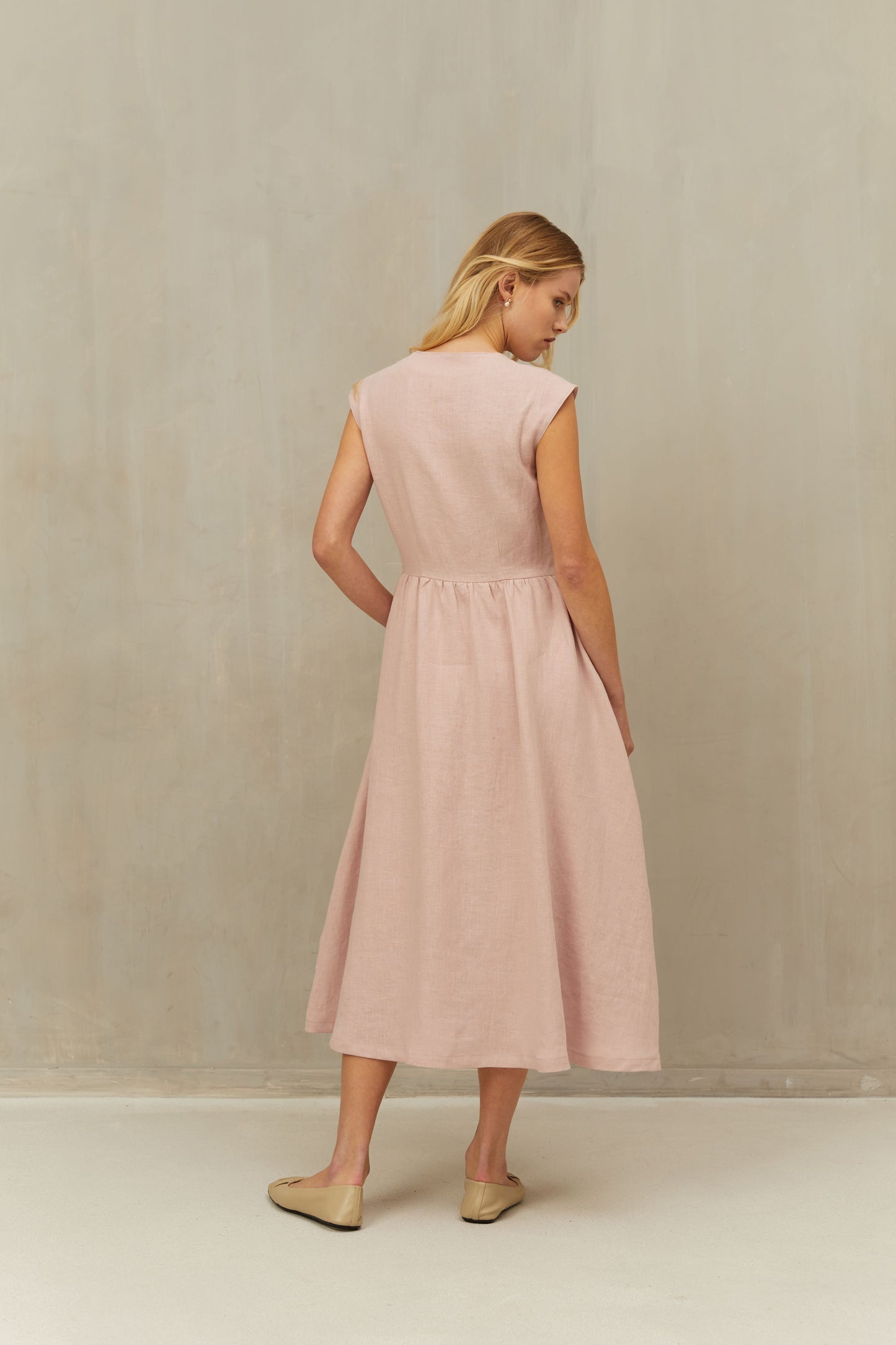 Linen Dress JANE Wide Skirt and Buttoned Front