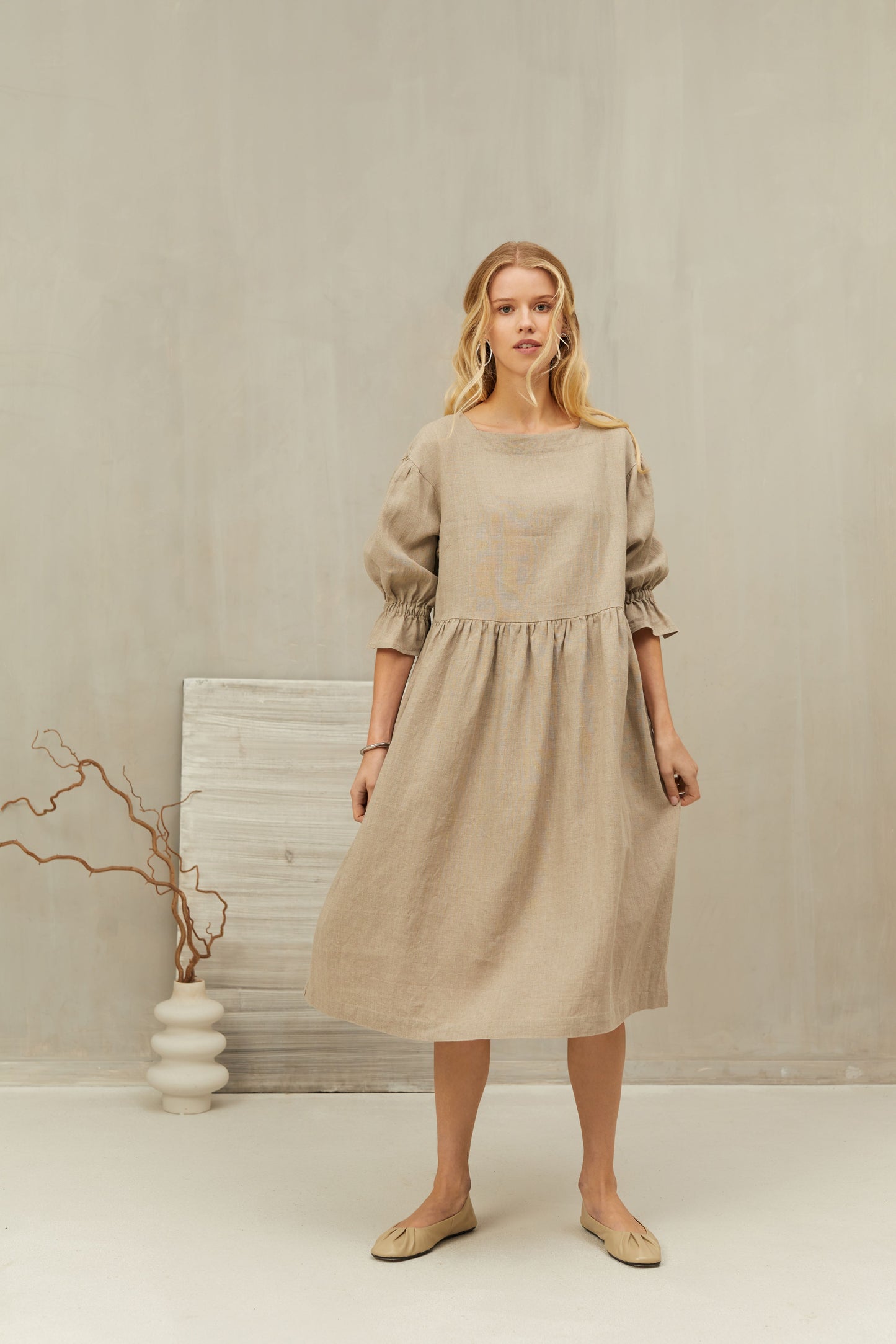 Linen Natural Smock Dress SCARLET