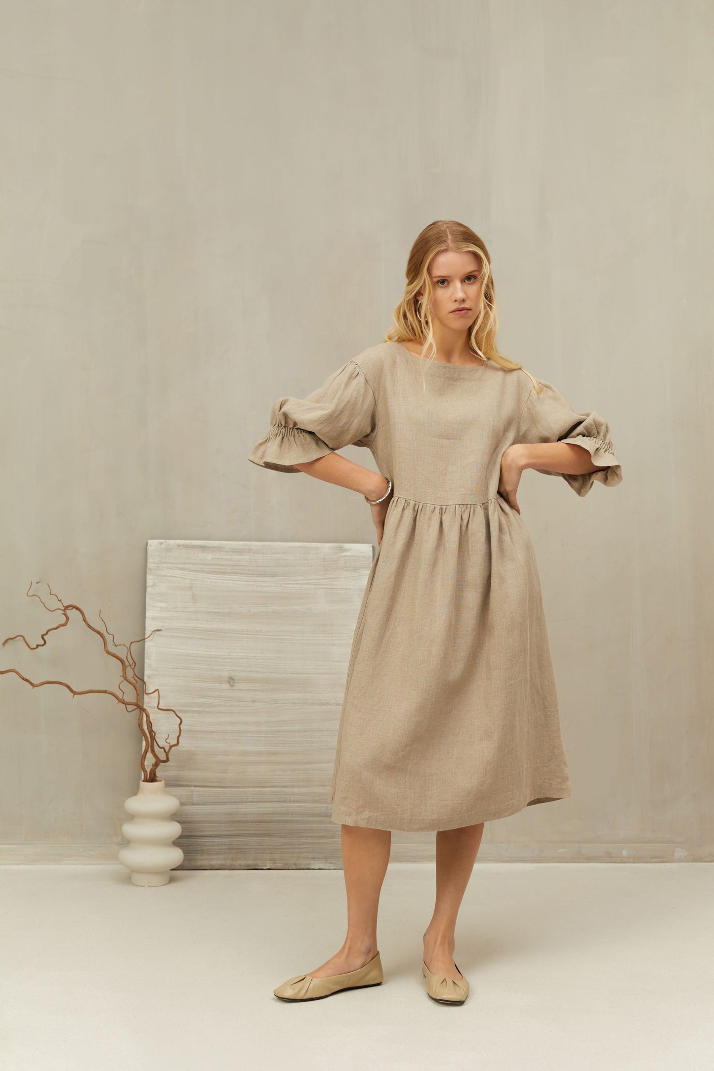 Linen Natural Smock Dress SCARLET