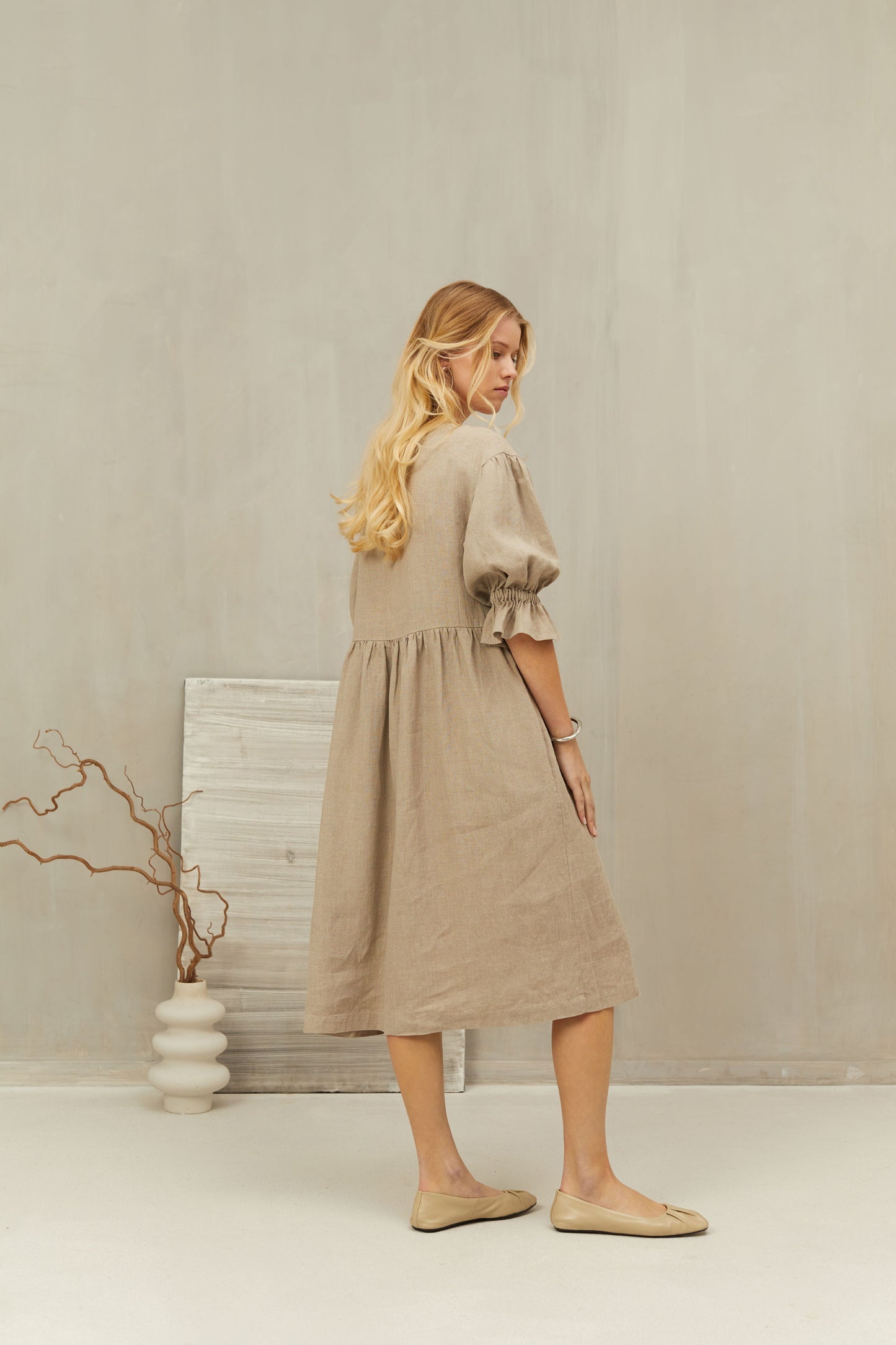 Linen Natural Smock Dress SCARLET