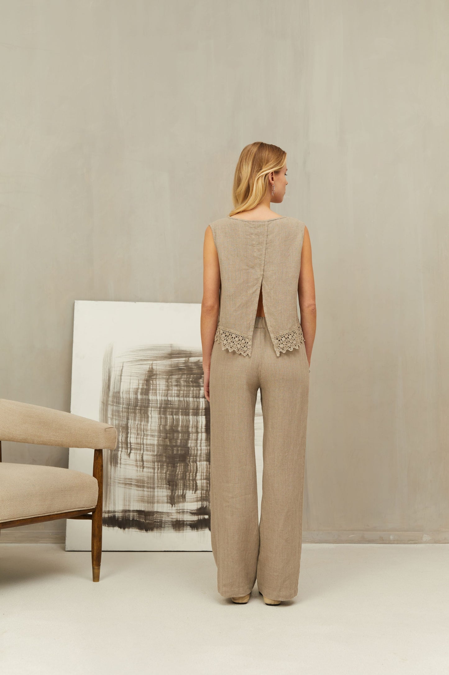White Pants Suit SERENA With Crop Top Lace