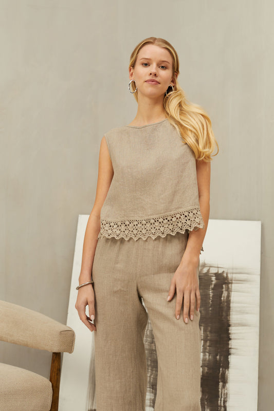 Linen Natural Elegant Top SERENA LACE