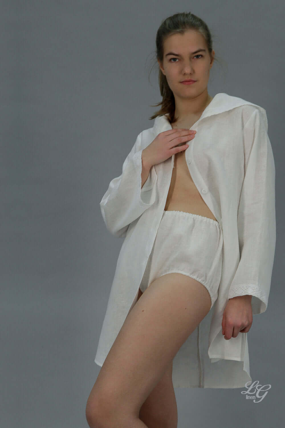 High Waisted Linen Natural Panties/Knickers for Women