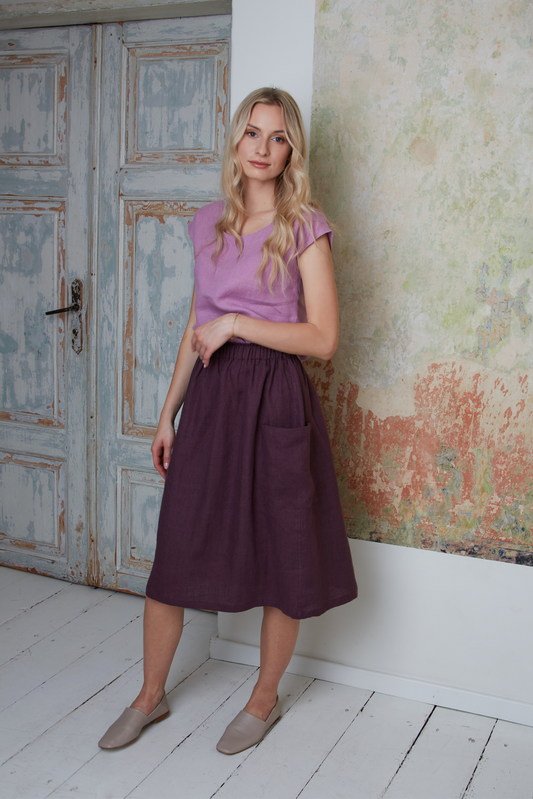 Linen Gathered Skirt Melody with Big Pockets in Various Colors