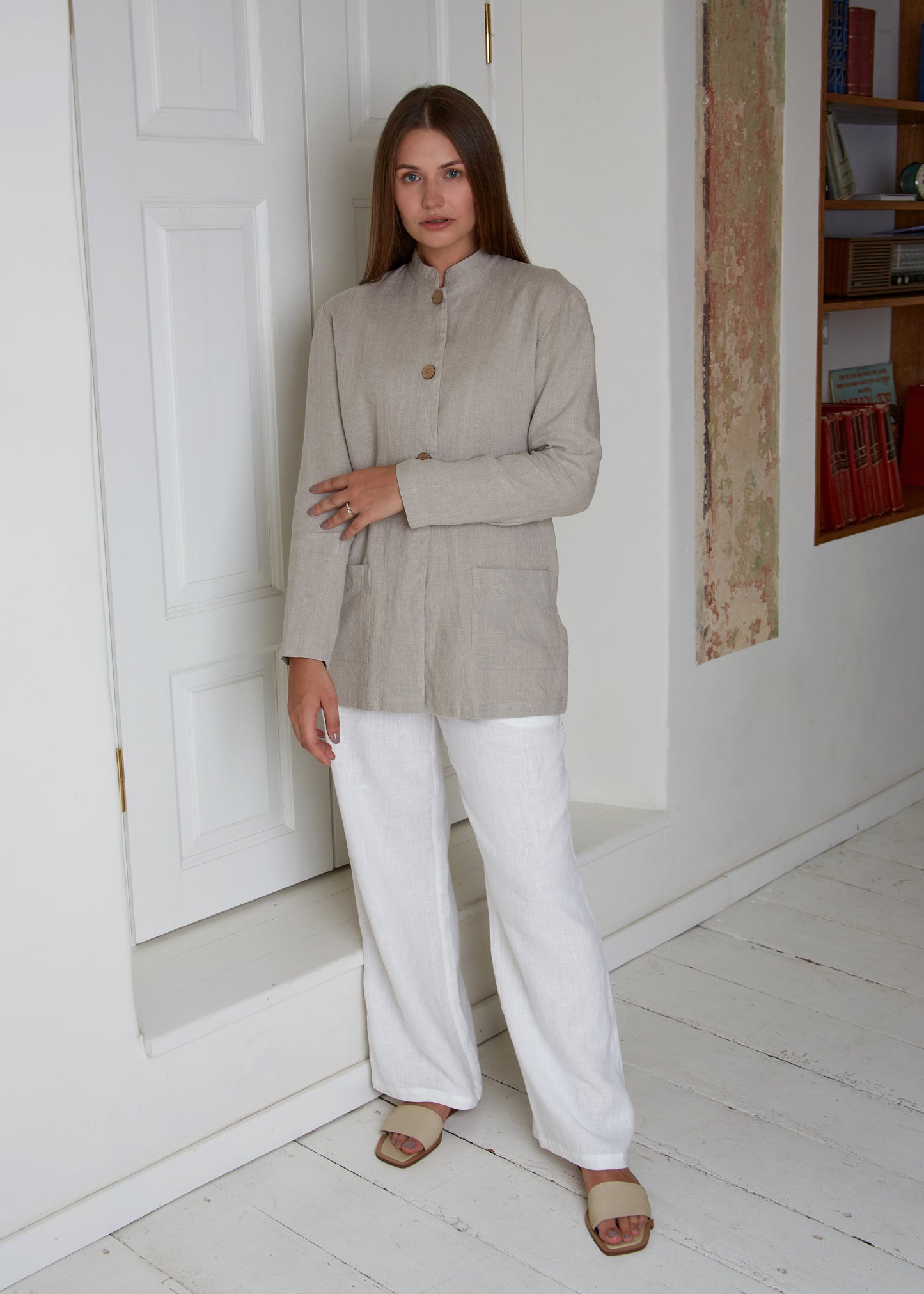 Linen Long Oversized Blazer STELLA with Stand