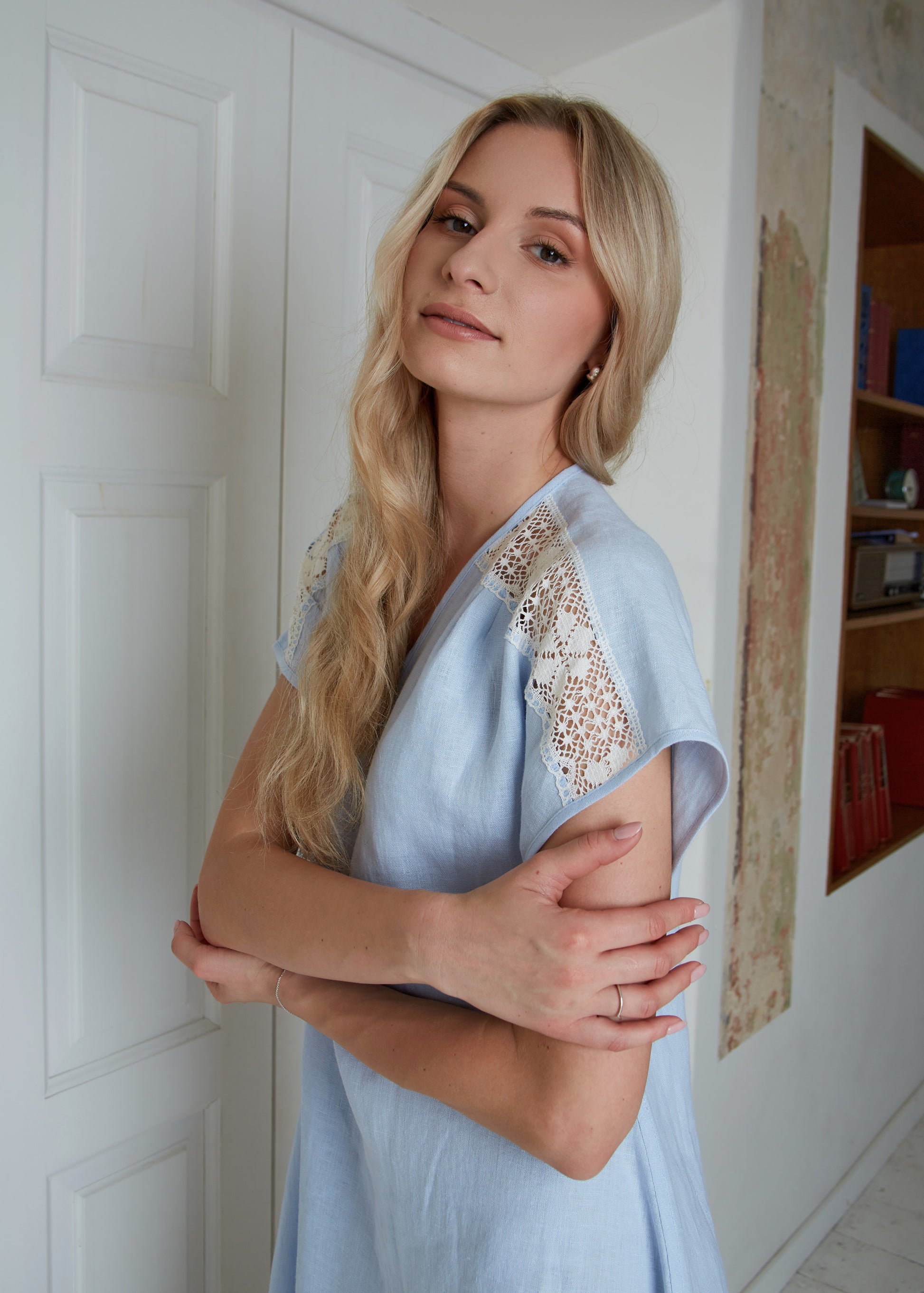 Linen Long Dress AMELIA with Laced Front
