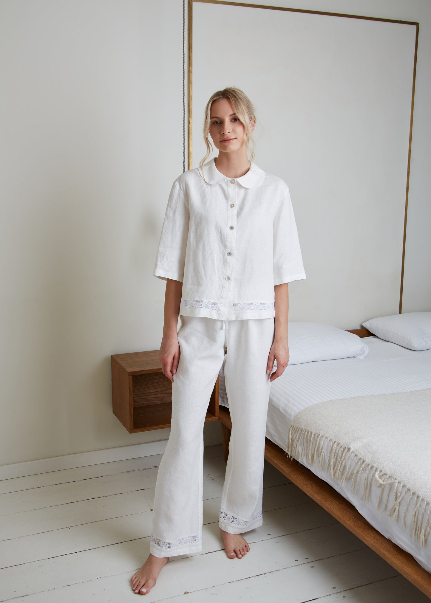 Linen Natural Pajama VANESSA for Women with Lace