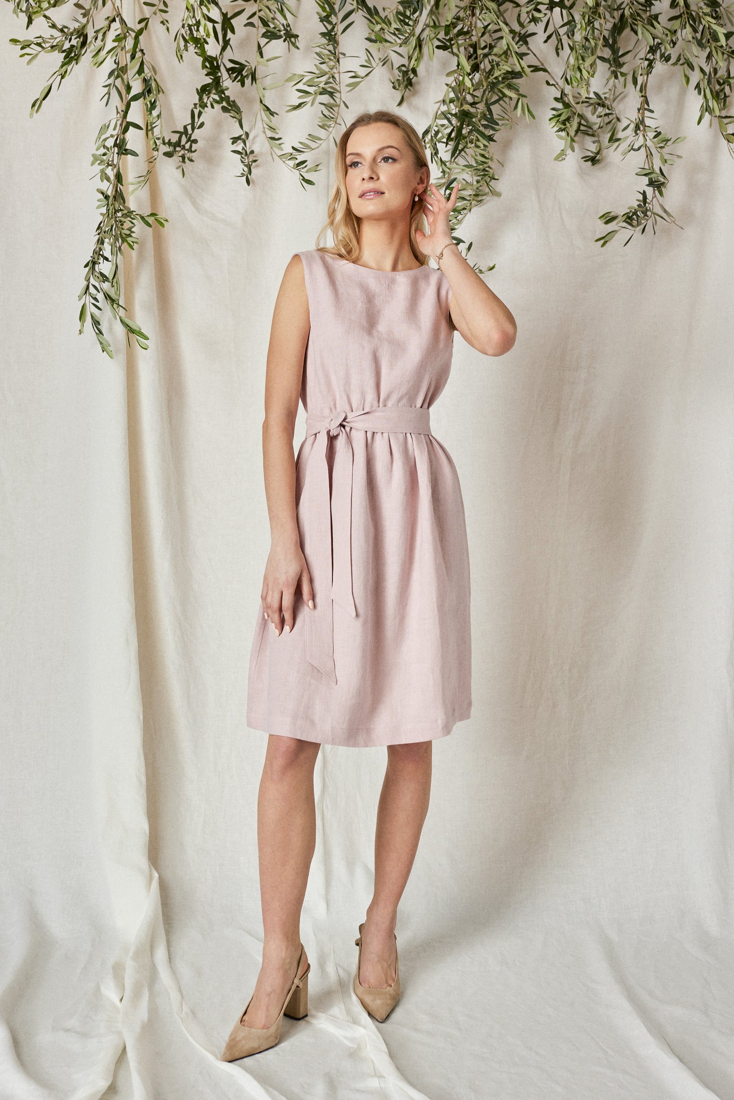 READY To SHIP Linen Dress MILA with Open Lace Back