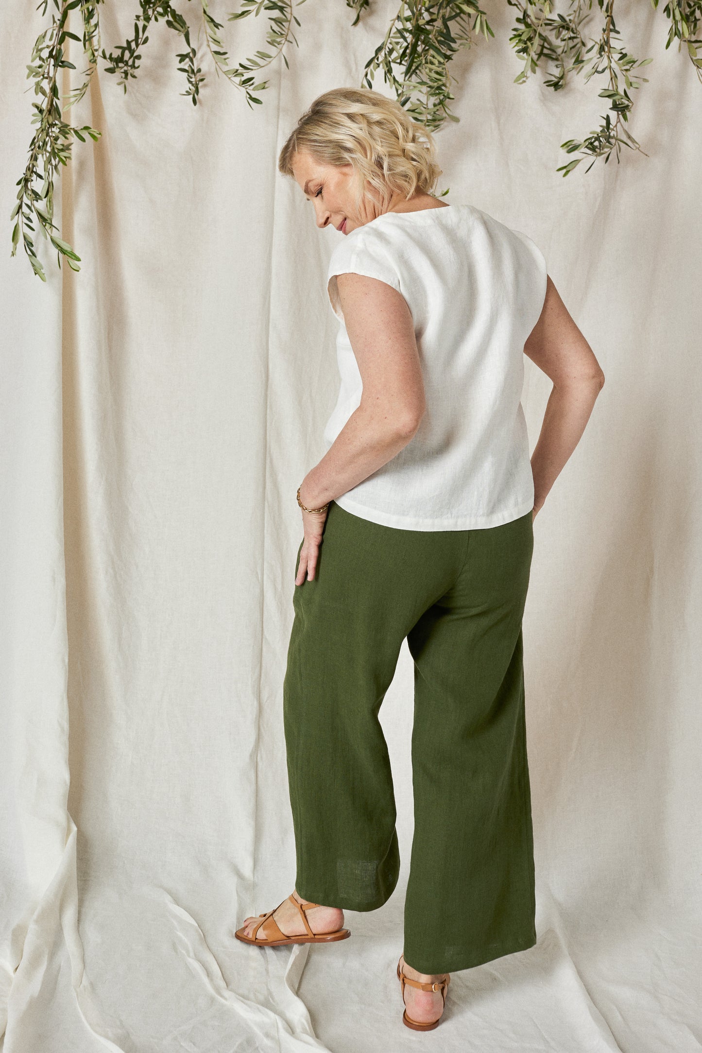 READY To SHIP - White Linen Sleeveless Top ELLA-2 with Round Neck