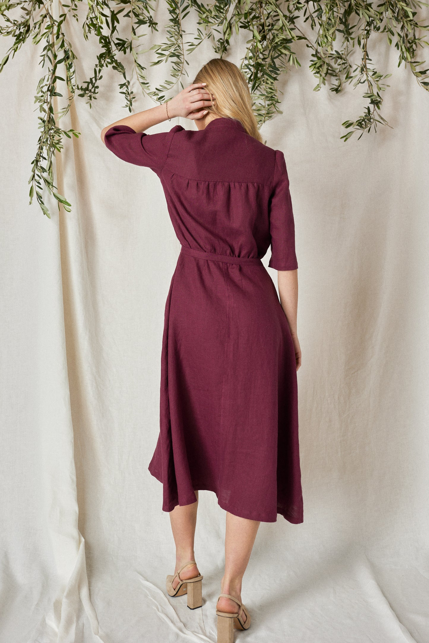 Linen Shirt Dress LYDIA in Marsala Color