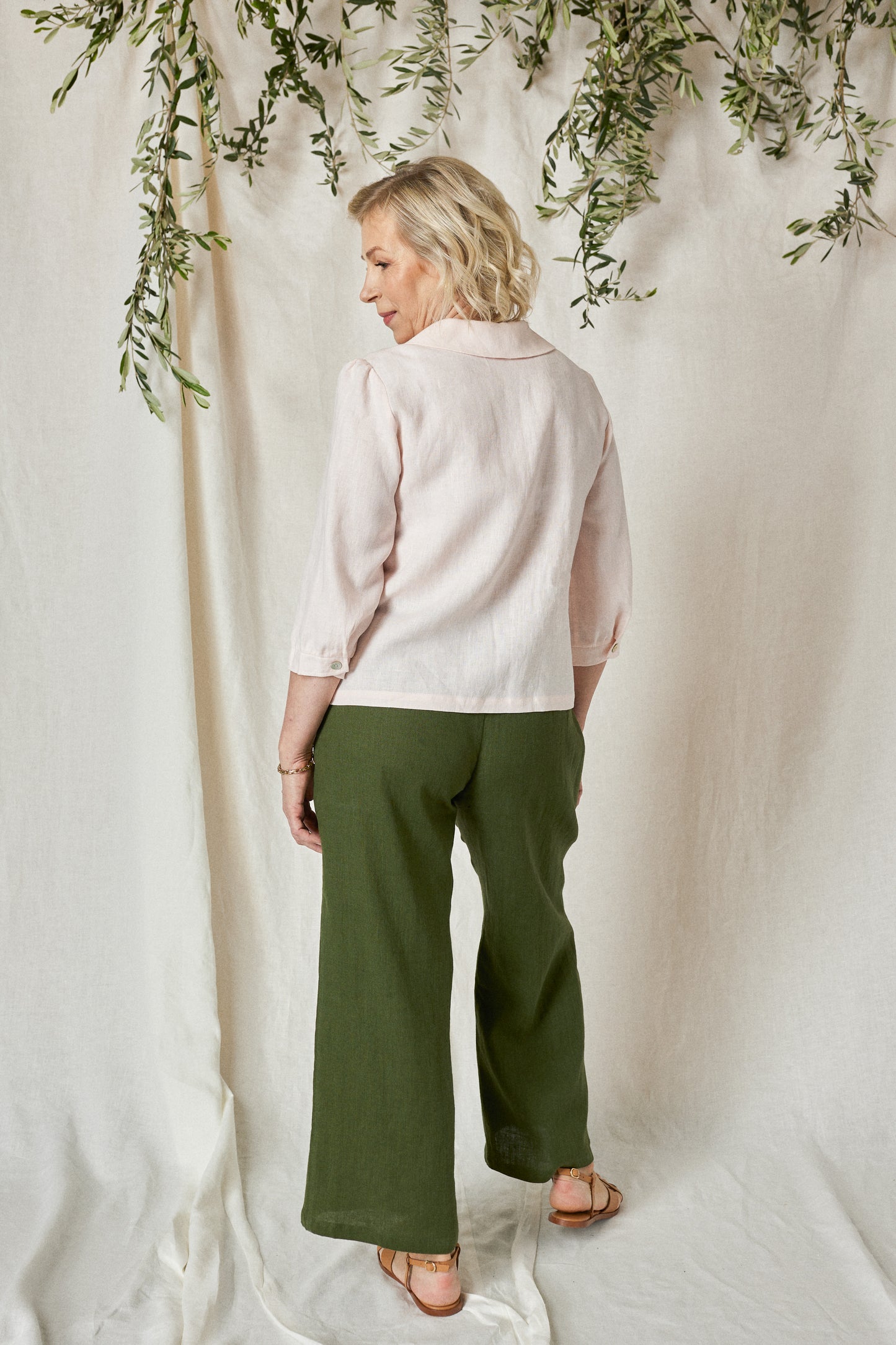 Linen Blouse with Peter Pan Collar in Rose