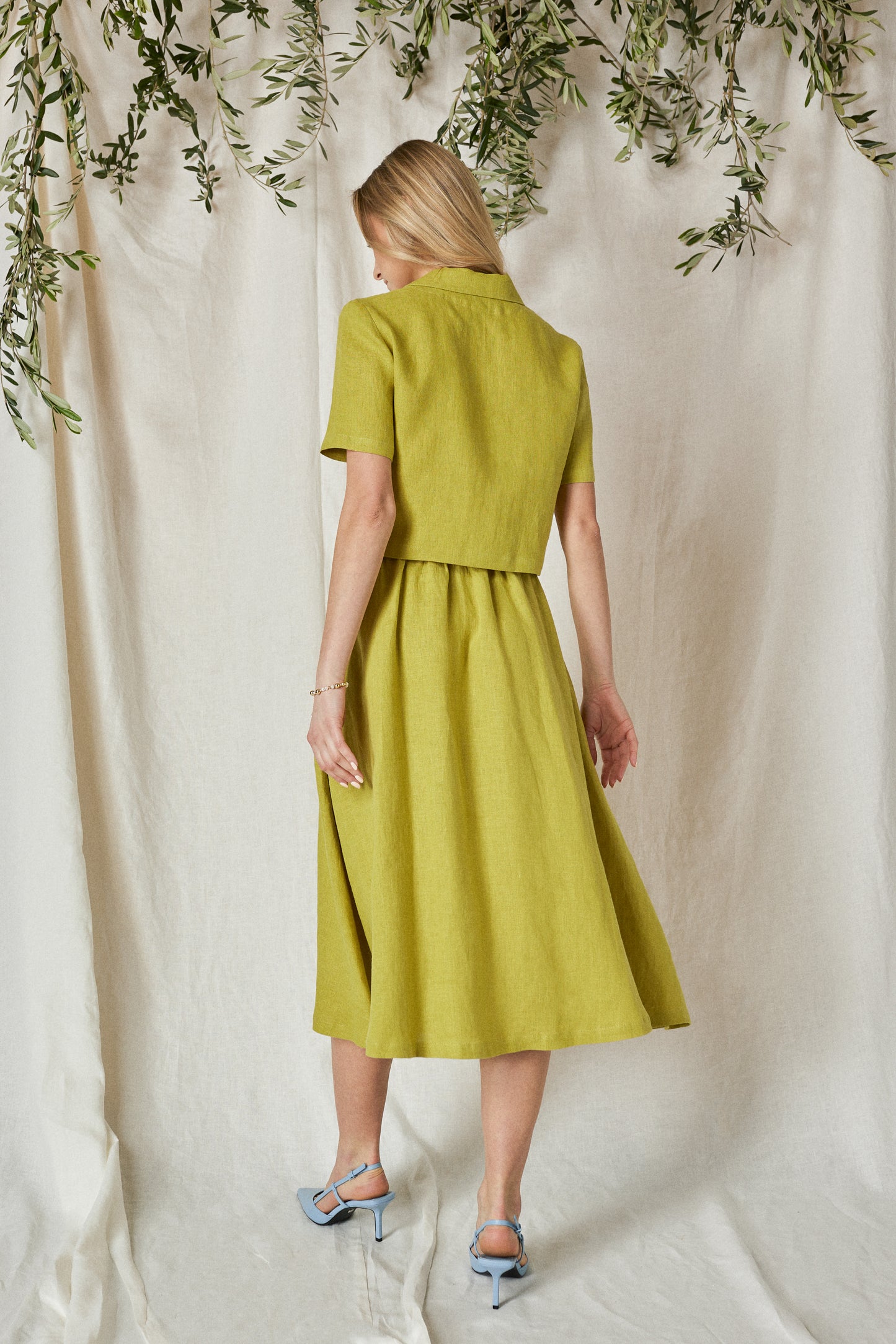 Linen Skirt Suit PALOMA/ A-line Skirt and Short Jacket with Ties