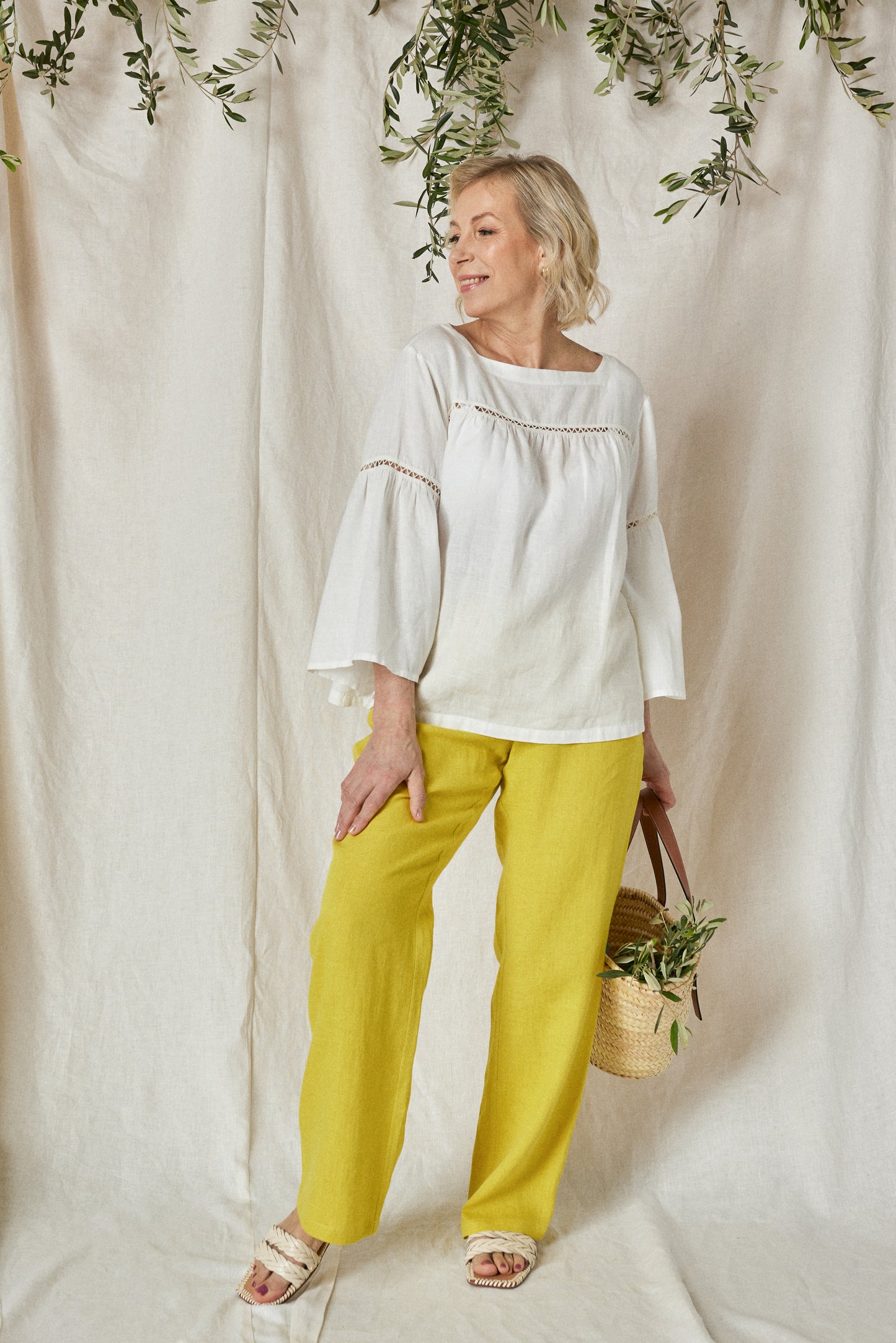 Linen Oversize Blouse BOHO with Lace